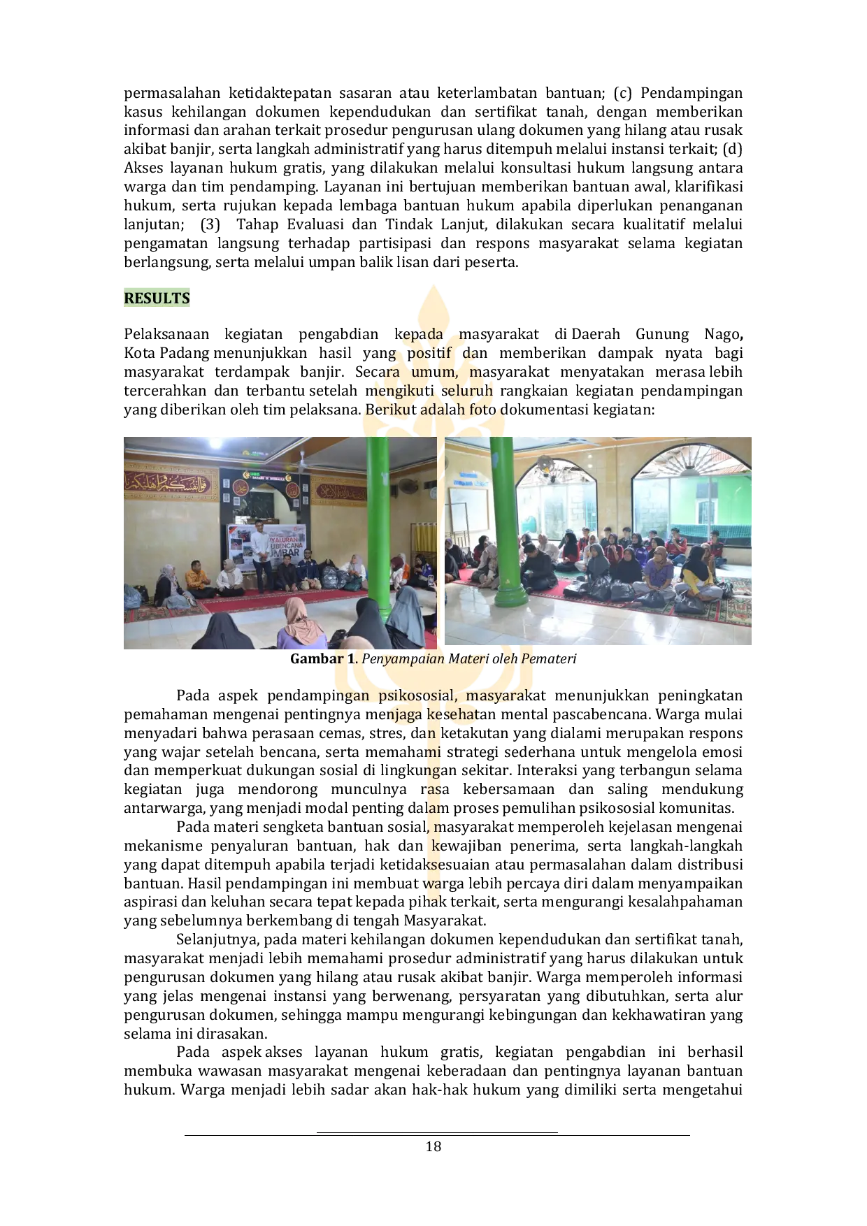 JURIS Pemulihan Psikososial dan Pendampingan Hukum Pasca Bencana pada Masyarakat Gunung Nago Kota Padang