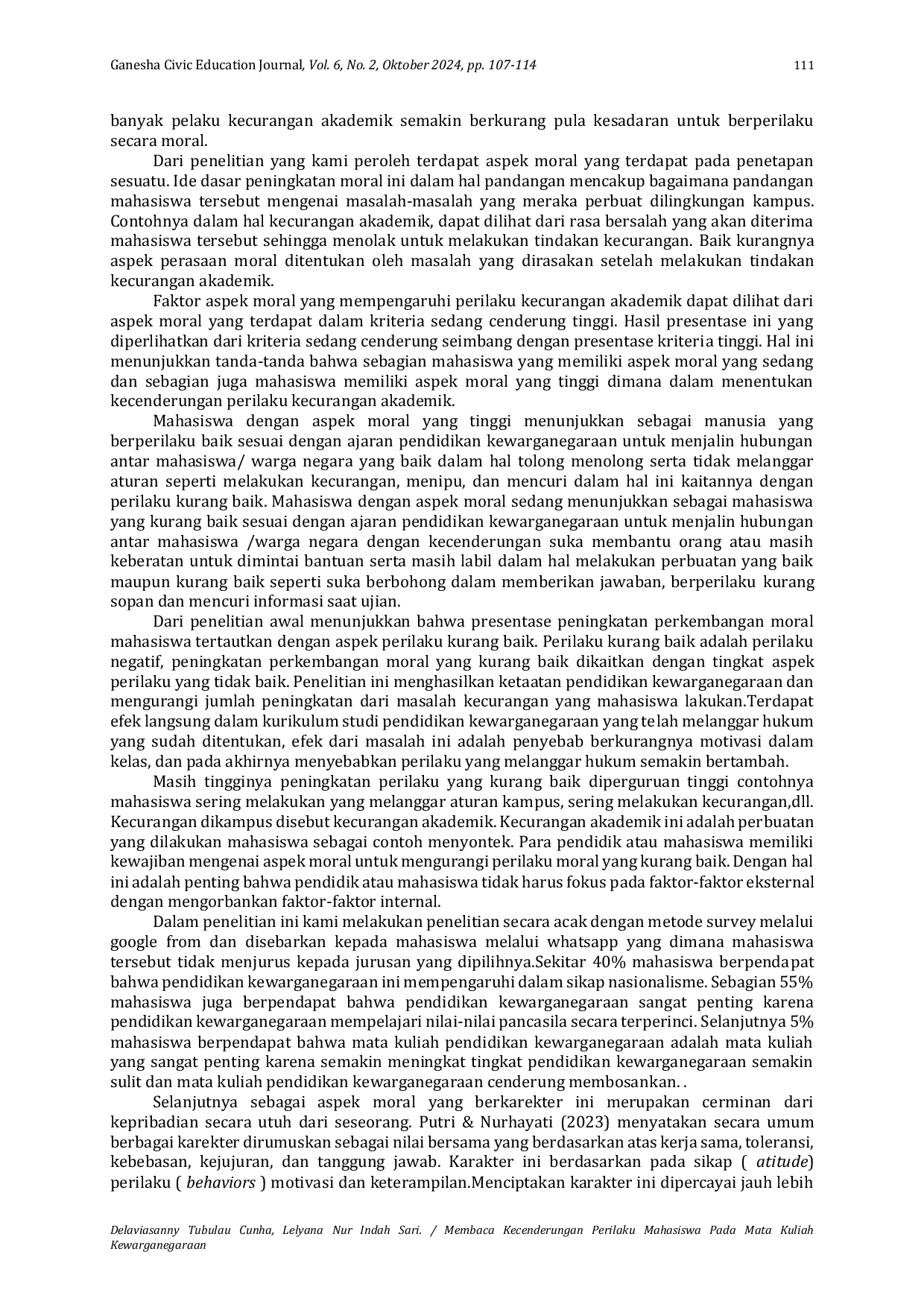 JURIS Membaca Kecenderungan Perilaku Mahasiswa Pada Mata Kuliah Kewarganegaraan