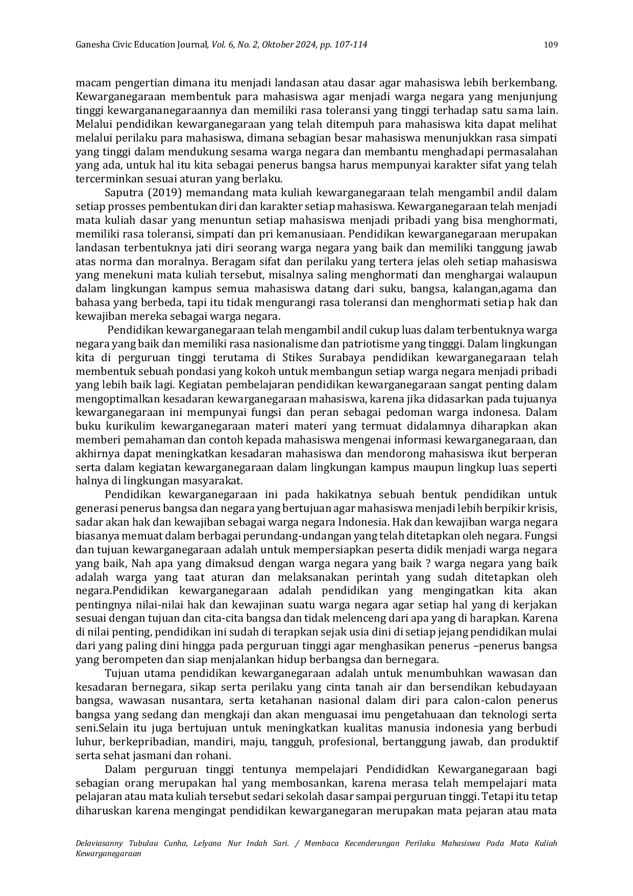 JURIS Membaca Kecenderungan Perilaku Mahasiswa Pada Mata Kuliah Kewarganegaraan