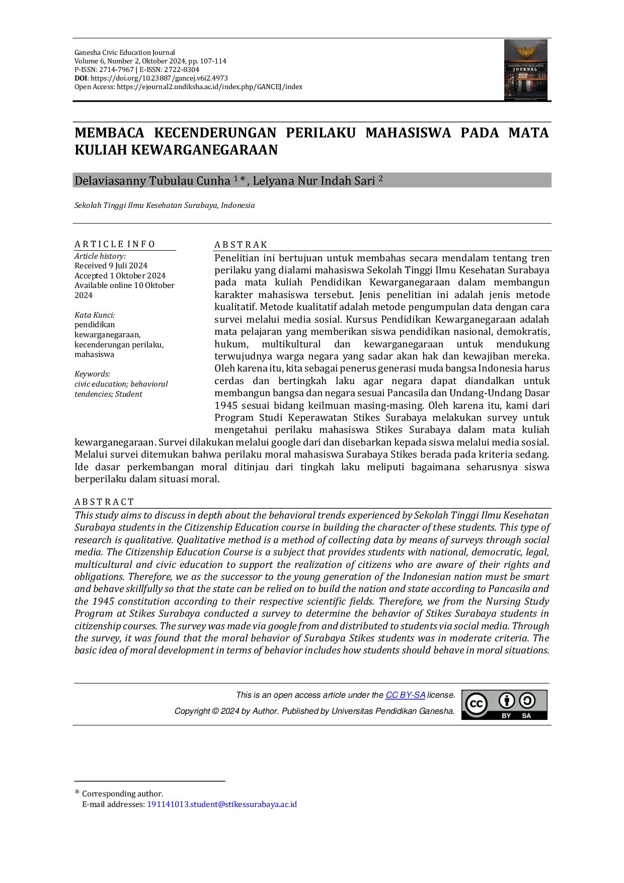 JURIS Membaca Kecenderungan Perilaku Mahasiswa Pada Mata Kuliah Kewarganegaraan