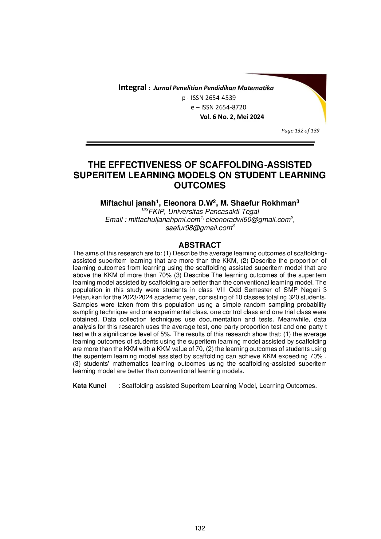 JURIS THE EFFECTIVENESS OF SCAFFOLDING ASSISTED SUPERITEM LEARNING MODELS ON STUDENT LEARNING OUTCOMES