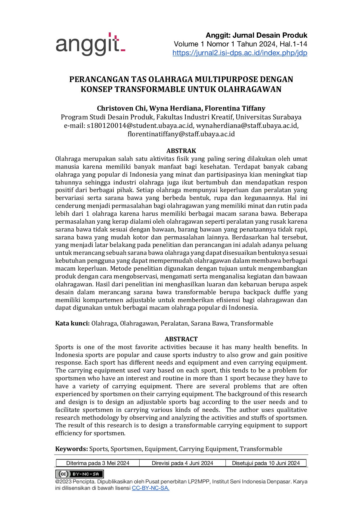 JURIS Perancangan Tas Olahraga Multipurpose Dengan Konsep Transformable Untuk Olahragawan