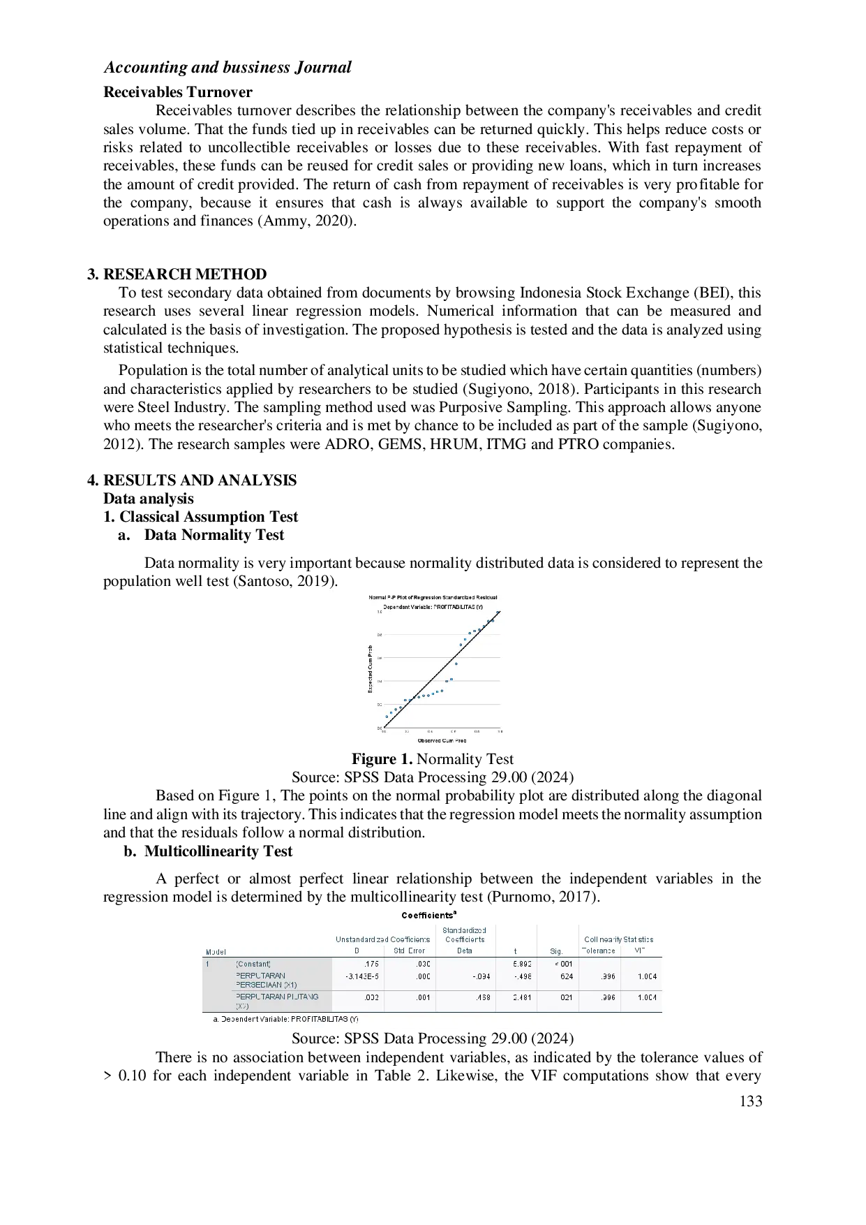 JURIS The Effect of Inventory Turnover and Receivables Turnover on Profitability in Coal Sub Sector Companies Listed on The Indonesia Stock Exchange BEI