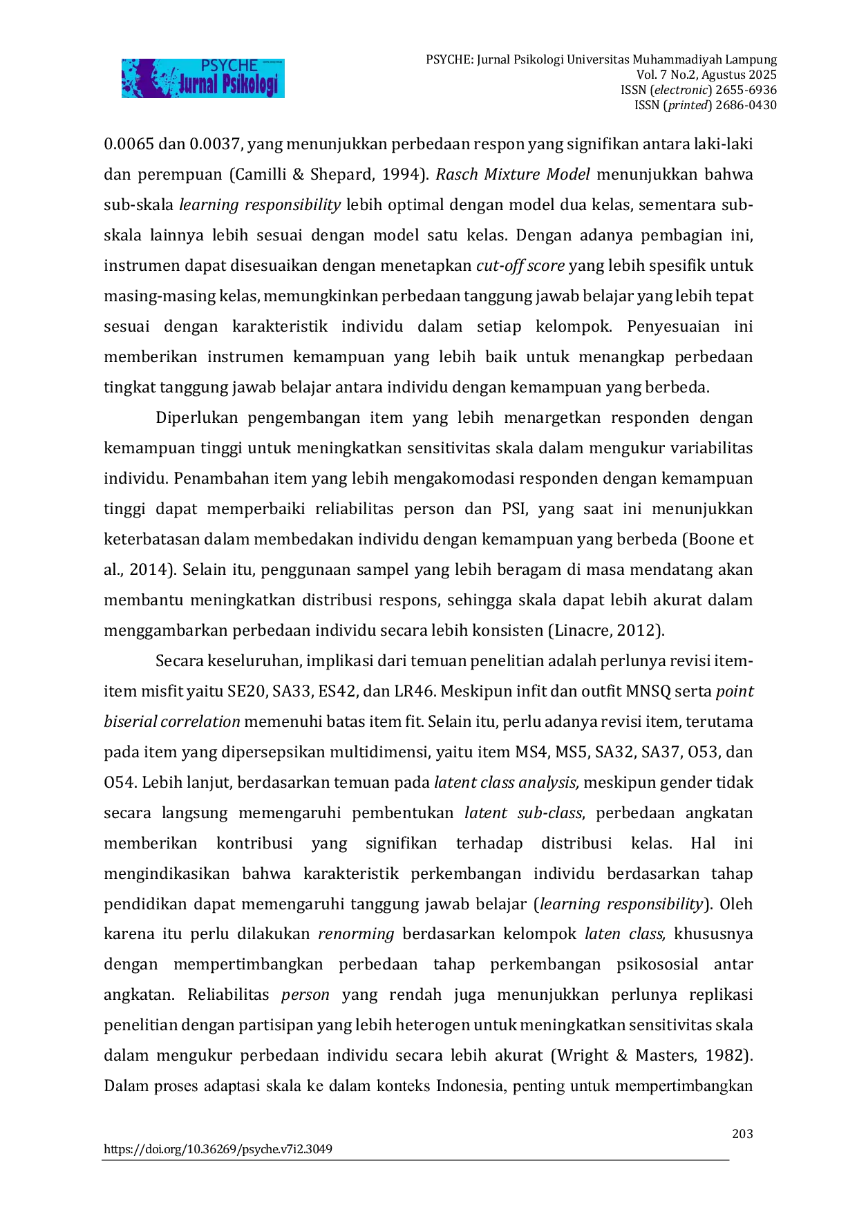 JURIS Validasi Struktur Internal Dan Laten Sub Class Academic Self Regulated Learning Versi Indonesia Dengan Rasch Mixture Model