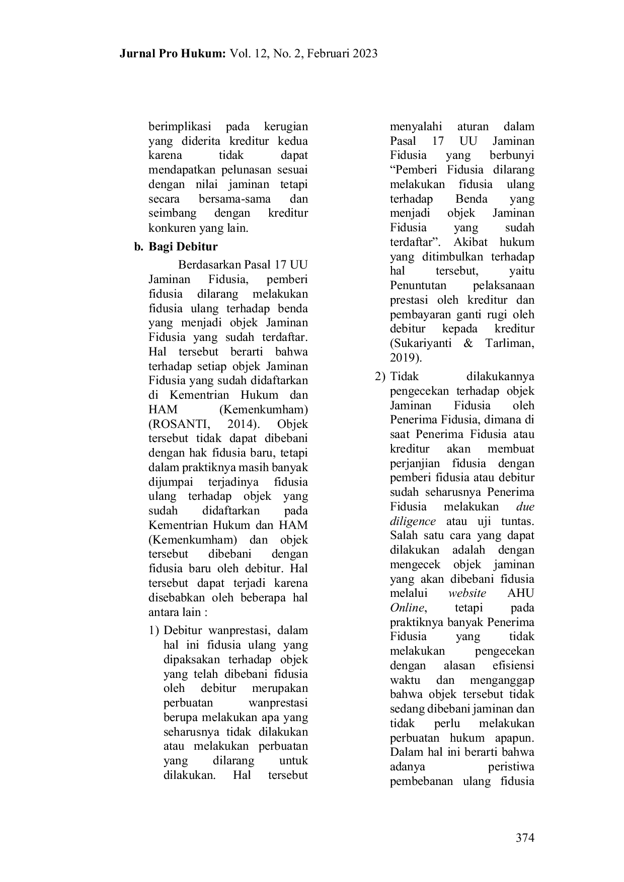 JURIS Tinjauan Yuridis Praktik Fidusia Ulang Terhadap Objek Jaminan Fidusia Terdaftar