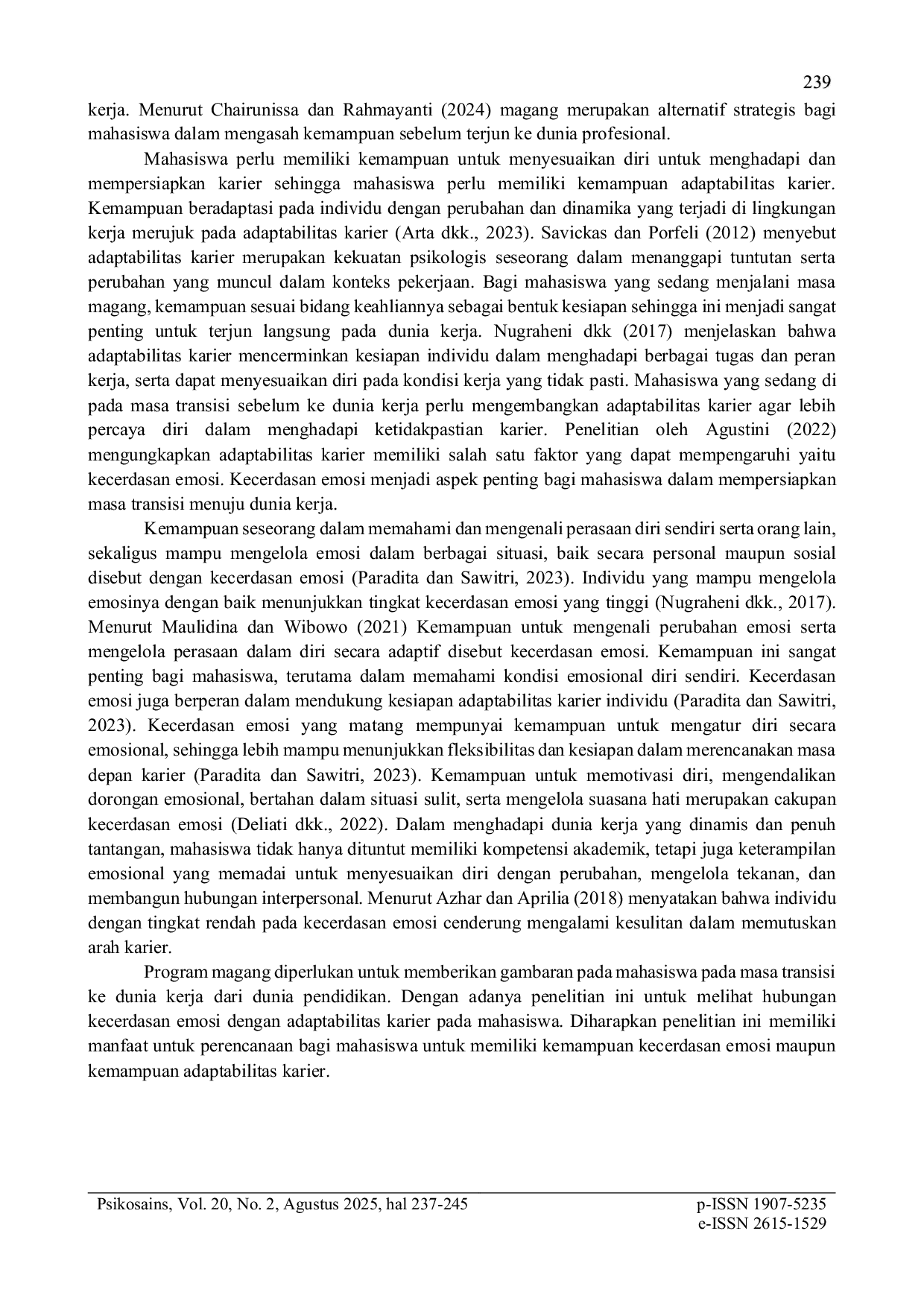 JURIS Eksplorasi Kecerdasan Emosi Dan Adaptabilitas Karier Mahasiswa