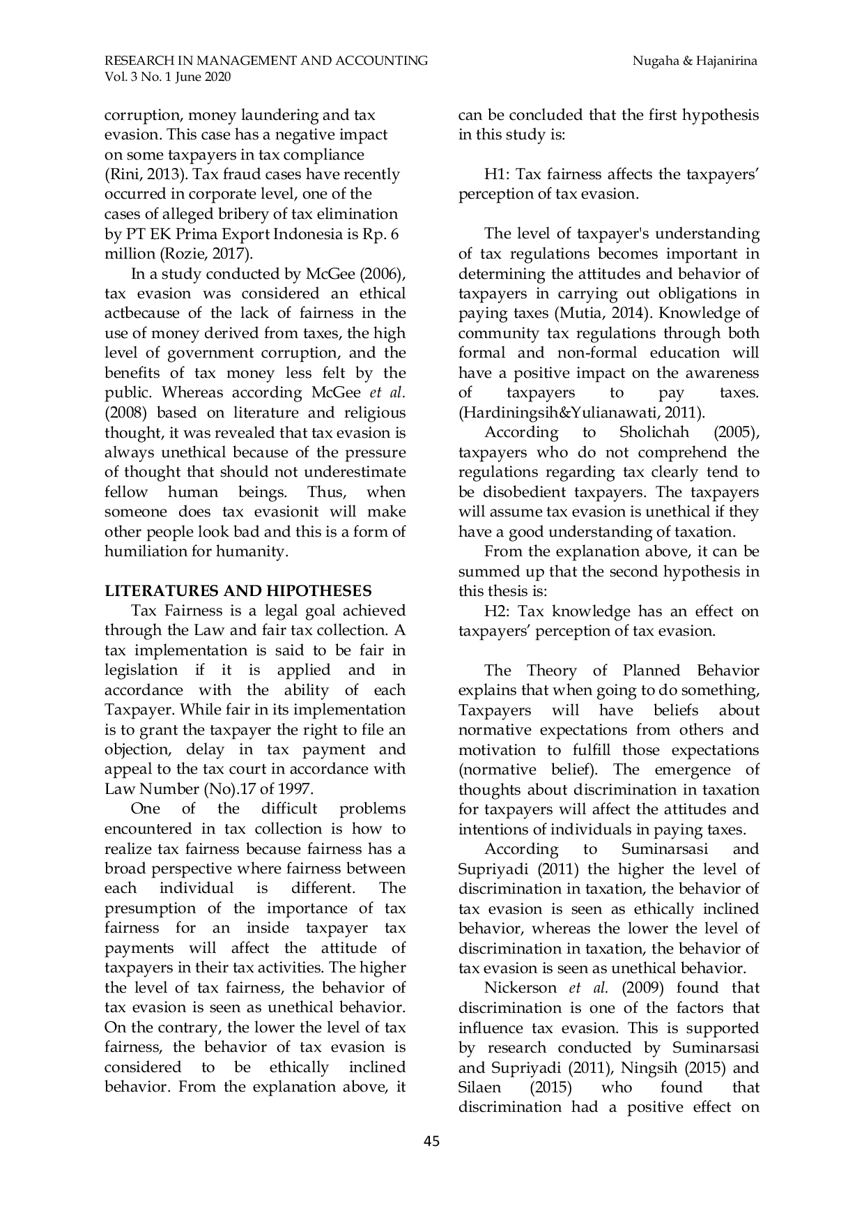 JURIS Taxpayers Perception of Tax Evasion Studied from Tax Knowledge Tax Fairness and Tax Discrimination
