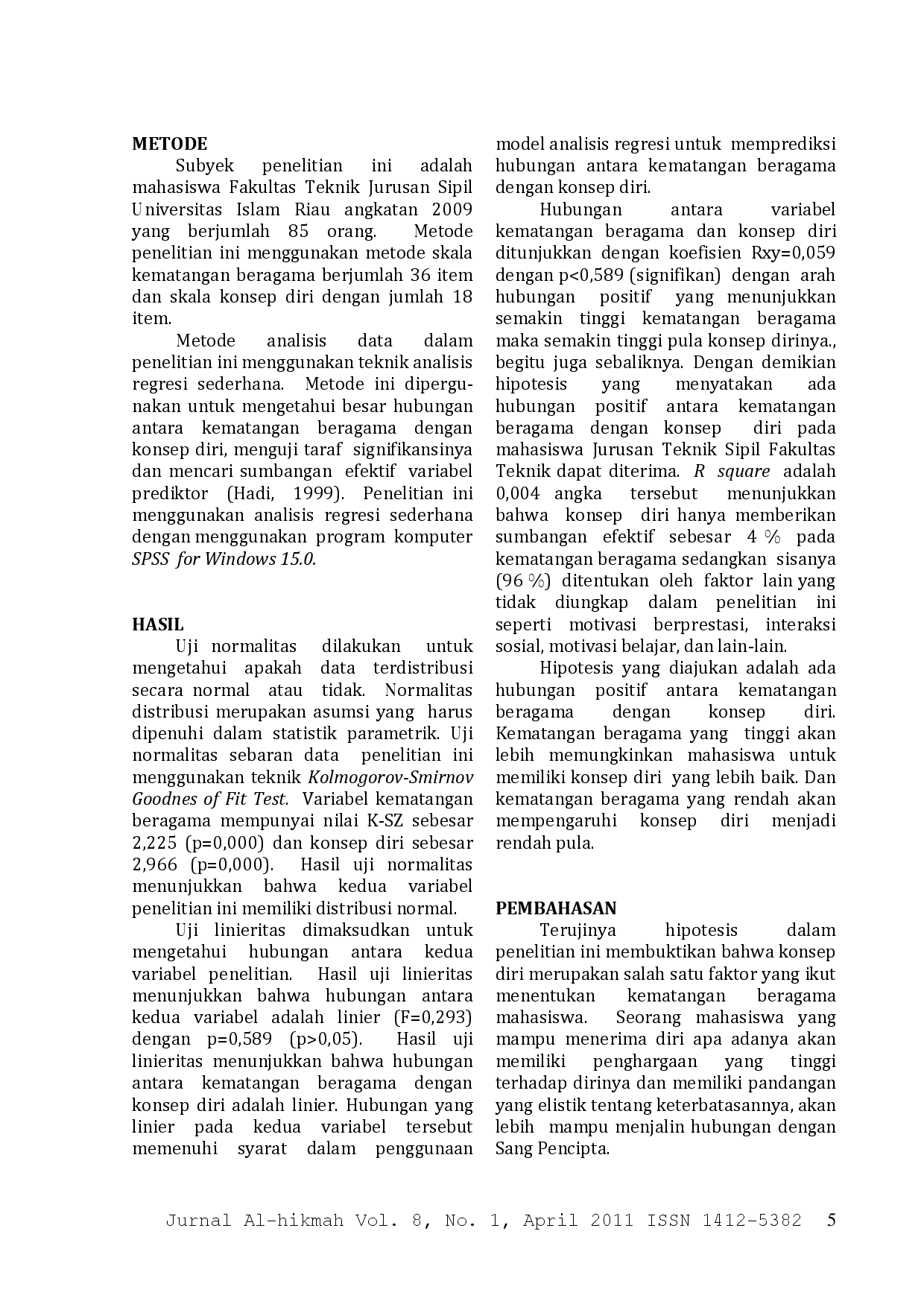 juris Hubungan Kematangan Beragama dengan Konsep Diri