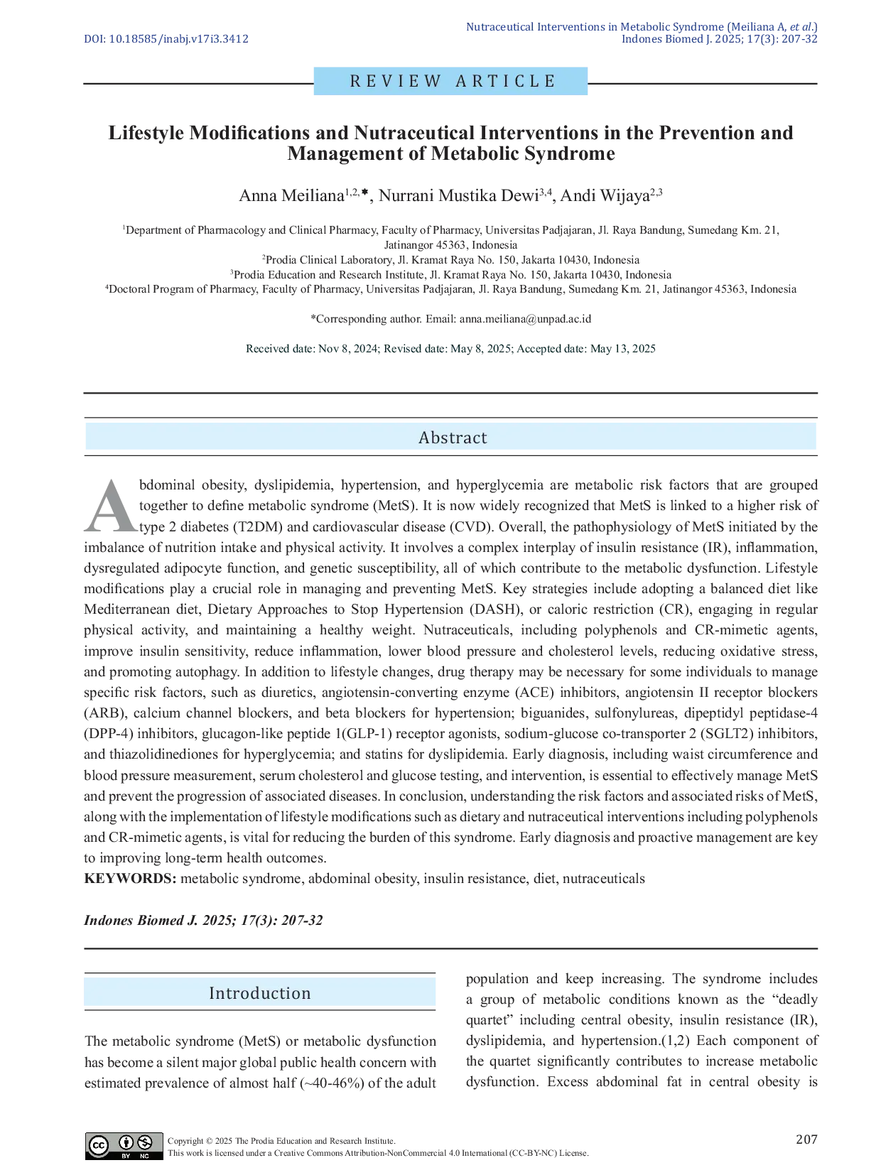 JURIS Lifestyle Modifications and Nutraceutical Interventions in the Prevention and Management of Metabolic Syndrome