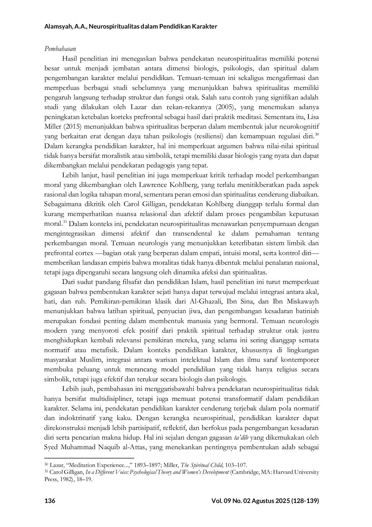 JURIS Neurospiritualitas dalam Pendidikan Karakter Antara Kognisi Moralitas dan Pengembangan Diri