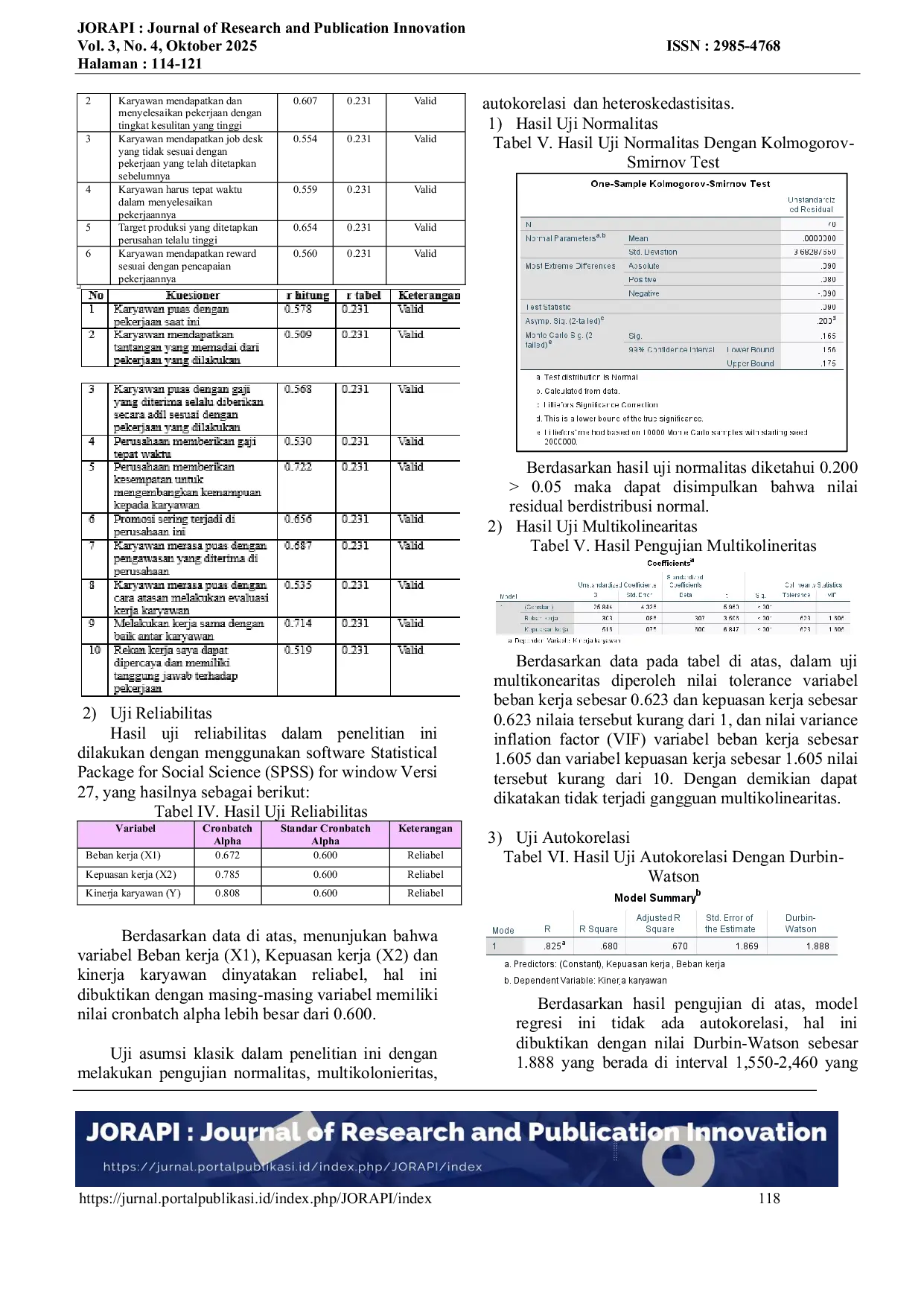 JURIS Pengaruh Beban Kerja dan Kepuasan Kerja Terhadap Kinerja Karyawan pada CV Dharmawan Group KM 45 Farm Bogor