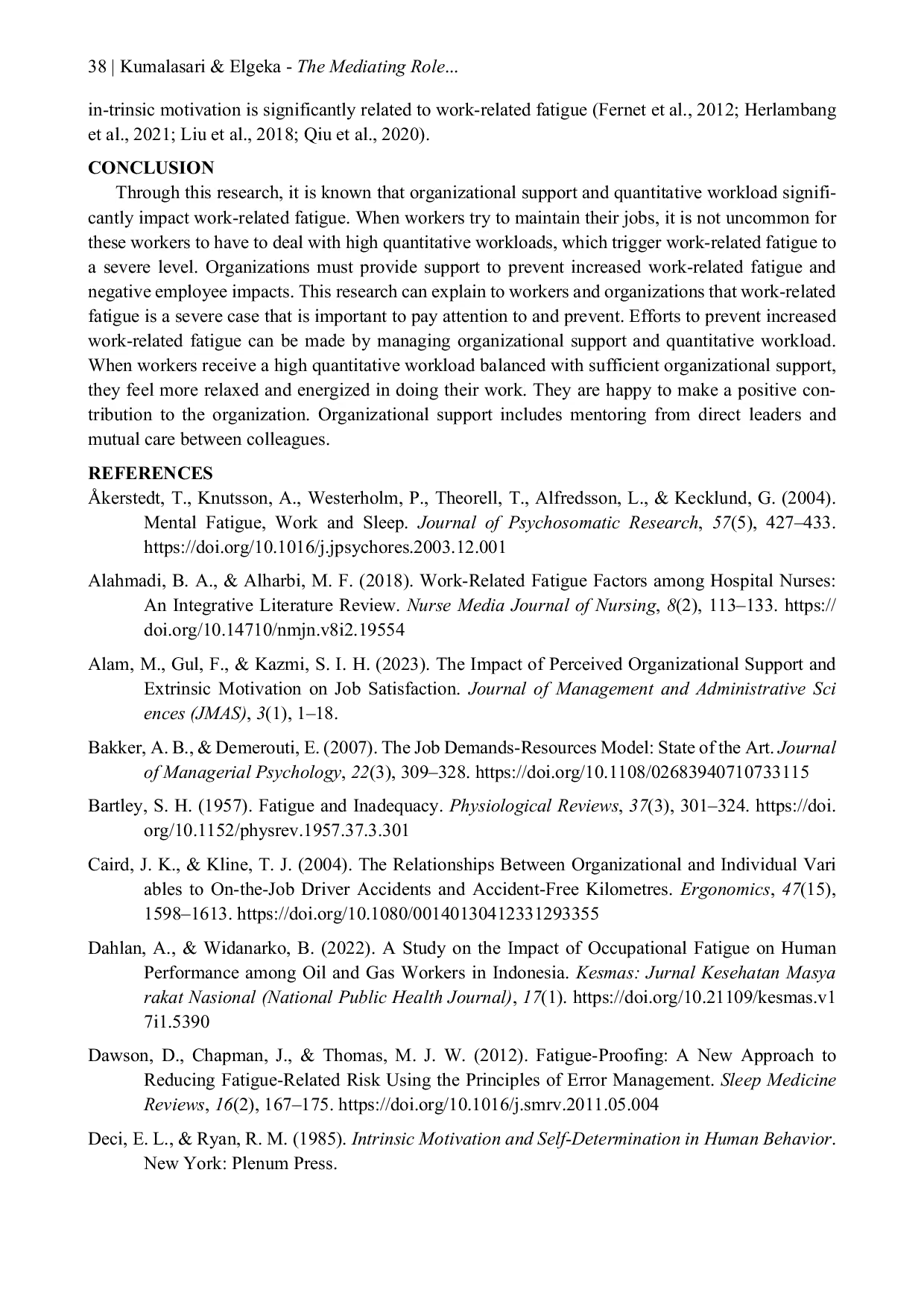 JURIS The Mediating Role of Intrinsic Motivation in the Relationship Between Organizational Support and Quantitative Workload and Work Related Fatigue
