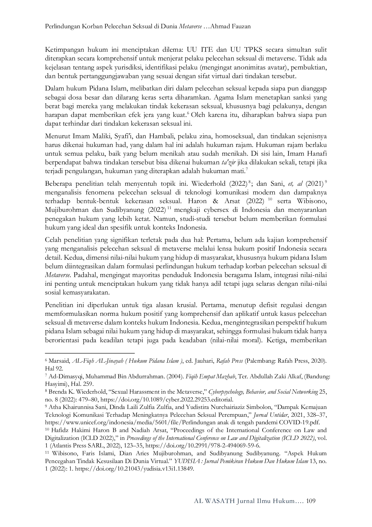 JURIS Perlindungan Korban Pelecehan Seksual di Dunia Metaverse Tinjauan Hukum Positif Indonesia dan Hukum Pidana Islam