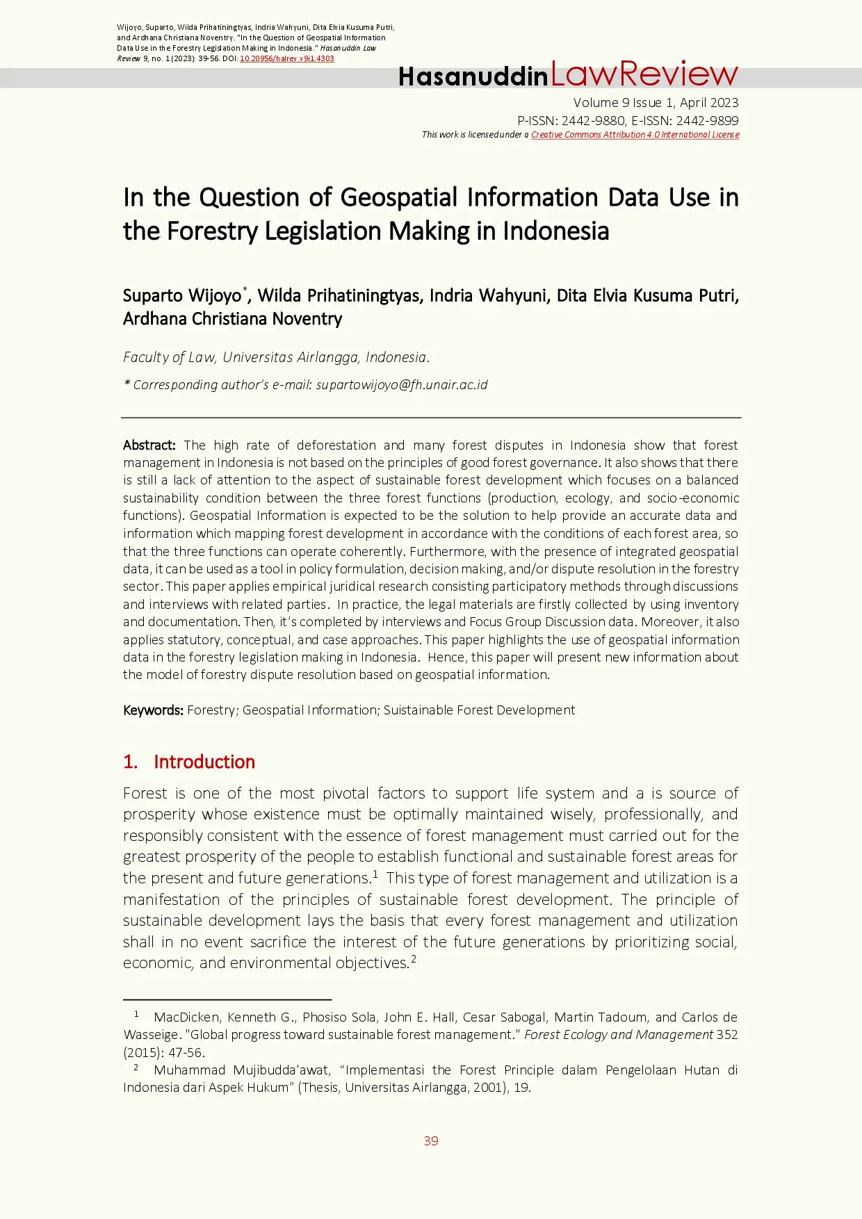 juris In the Question of Geospatial Information Data Use in the Forestry Legislation Making in Indonesia