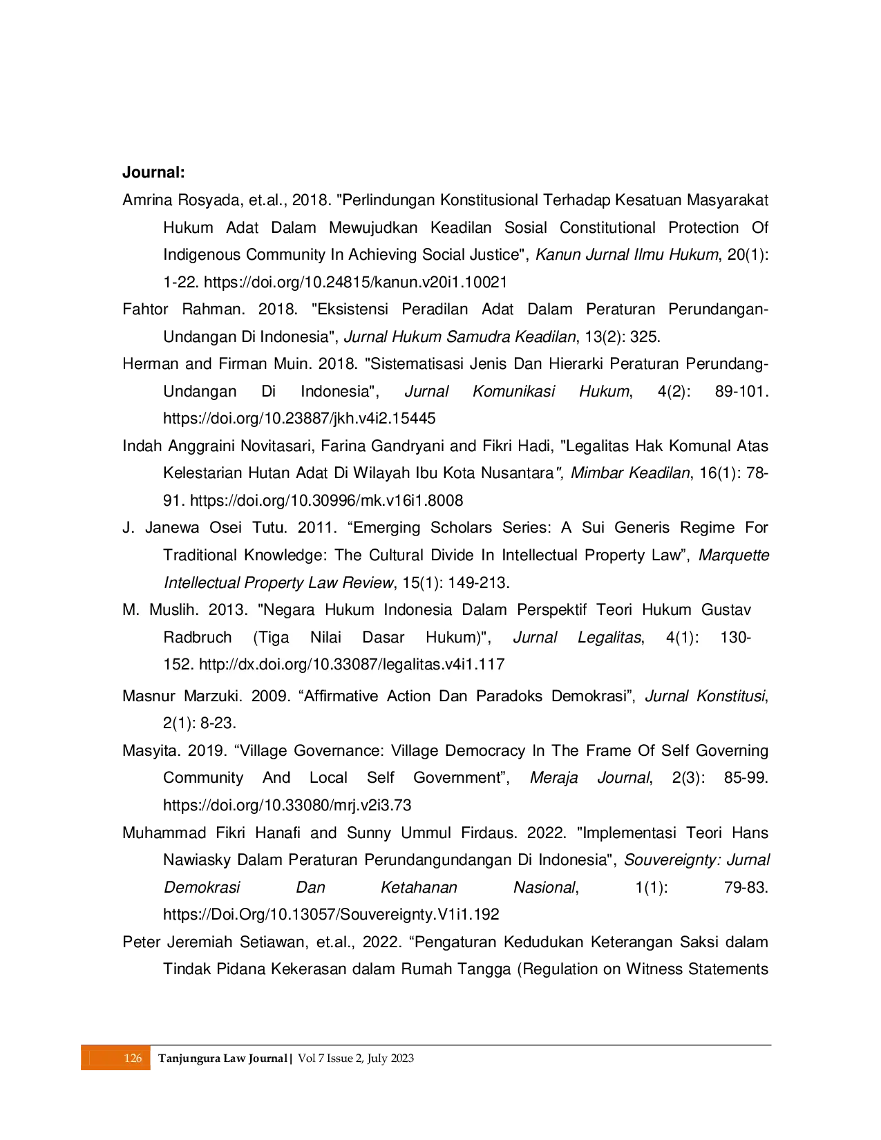 JURIS Arrangement of Traditional Institutions in Indonesian Legal System