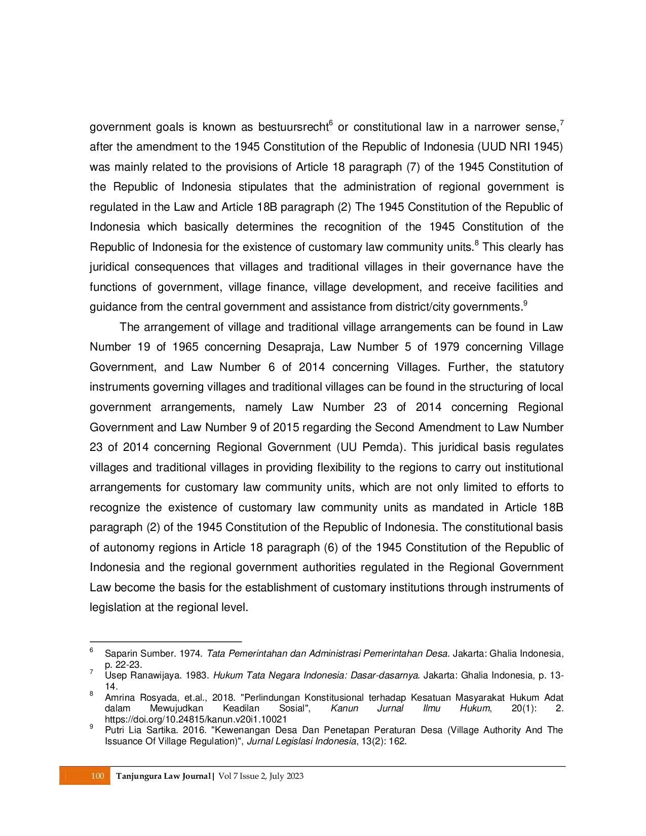 JURIS Arrangement of Traditional Institutions in Indonesian Legal System