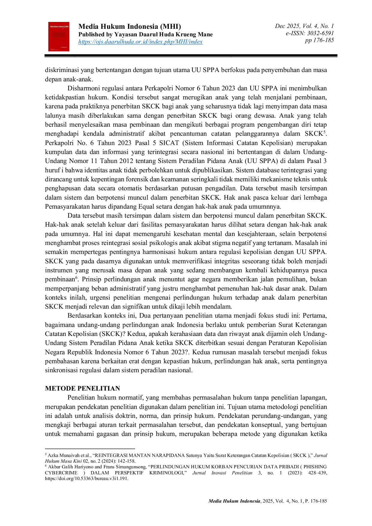 JURIS Perlindungan Hukum Terhadap Anak Dalam Penerbitan Surat Keterangan Catatan Kepolisian