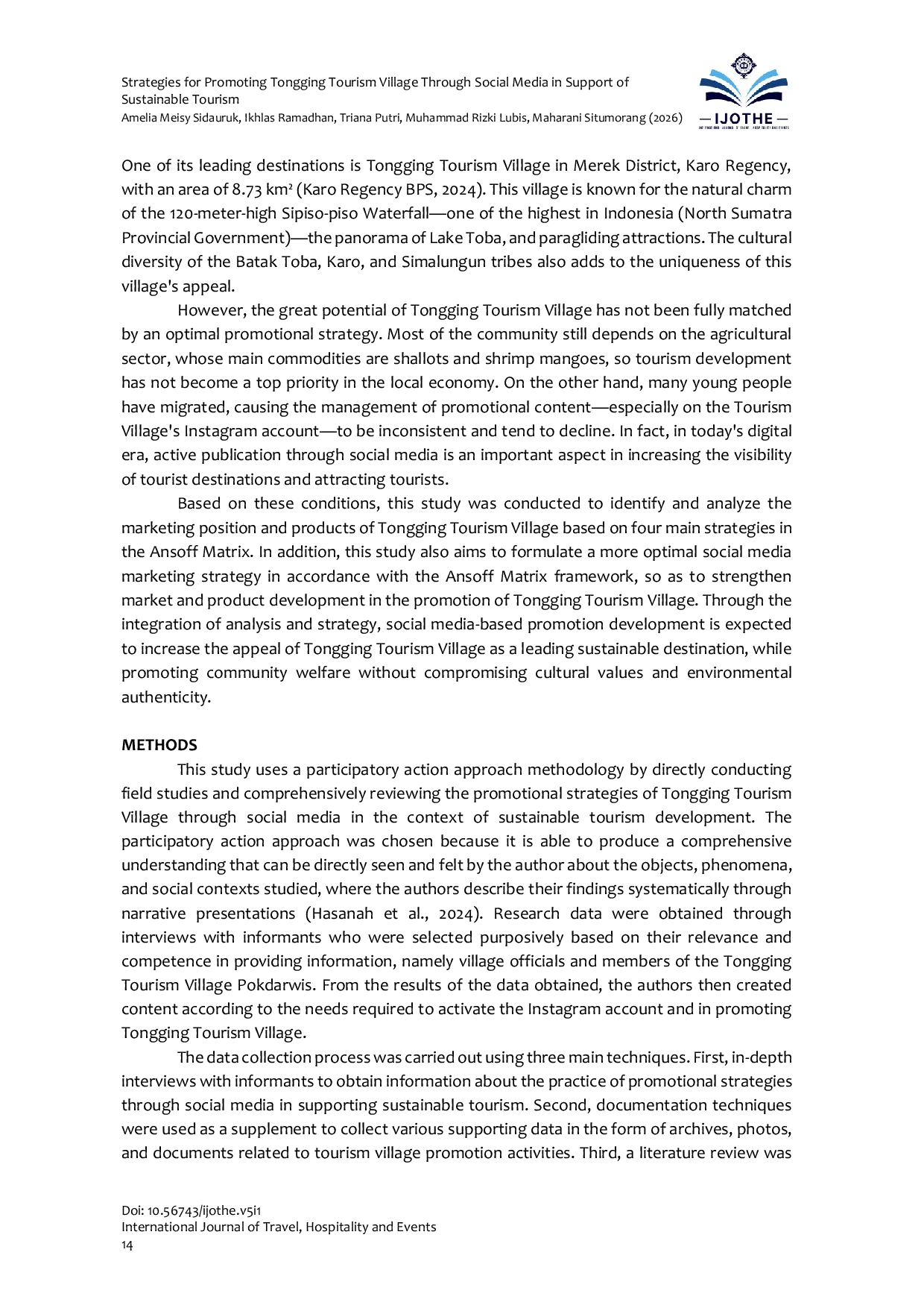 JURIS The Strategies for Promoting Tongging Tourism Village Through Social Media in Support of Sustainable Tourism