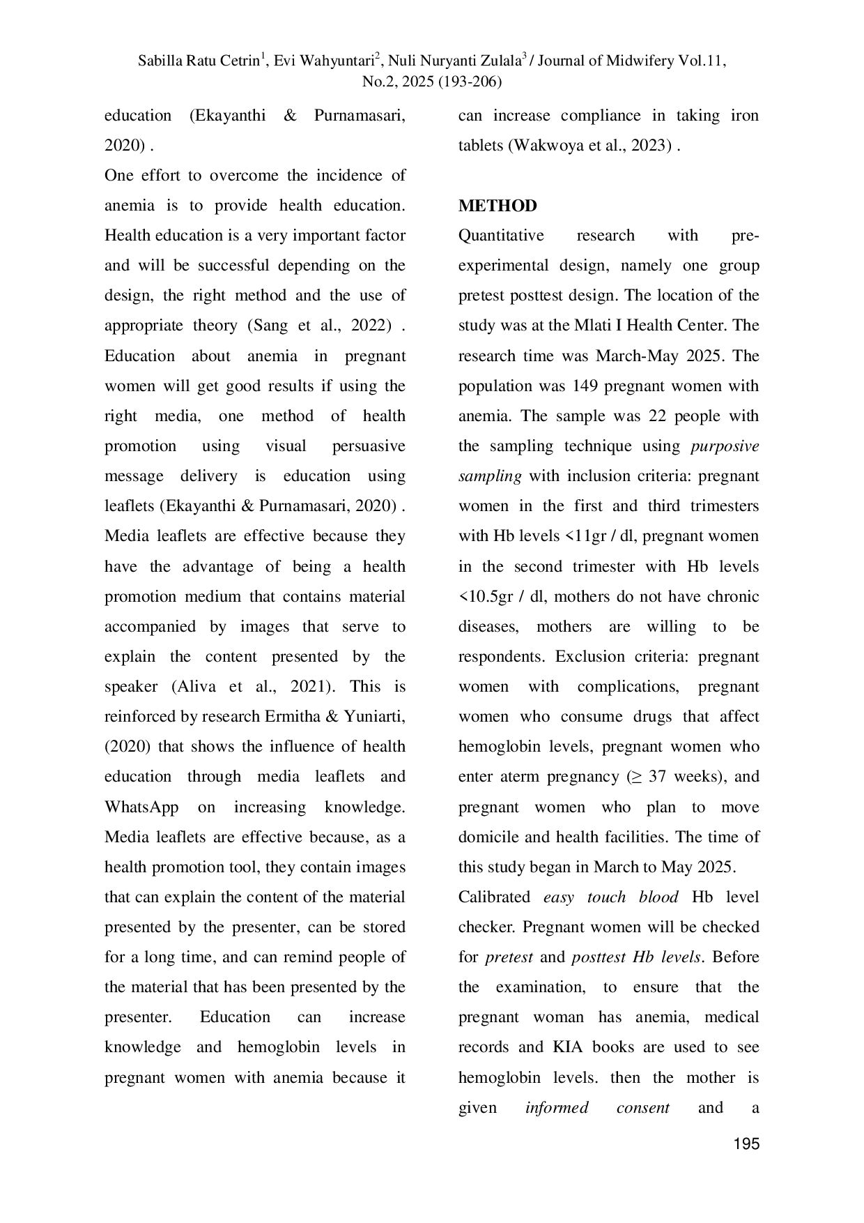 JURIS Education On Consumption of Fe Tablets Increases Hemoglobin Levels Index In Pregnant Women