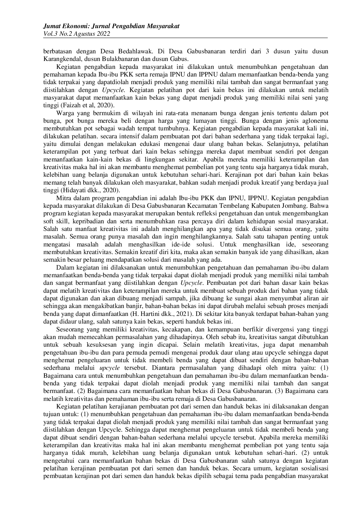 JURIS Pelatihan Kerajinan Pot dari Semen dan Handuk Bekas Guna Menumbuhkan Kreativitas Masyarakat