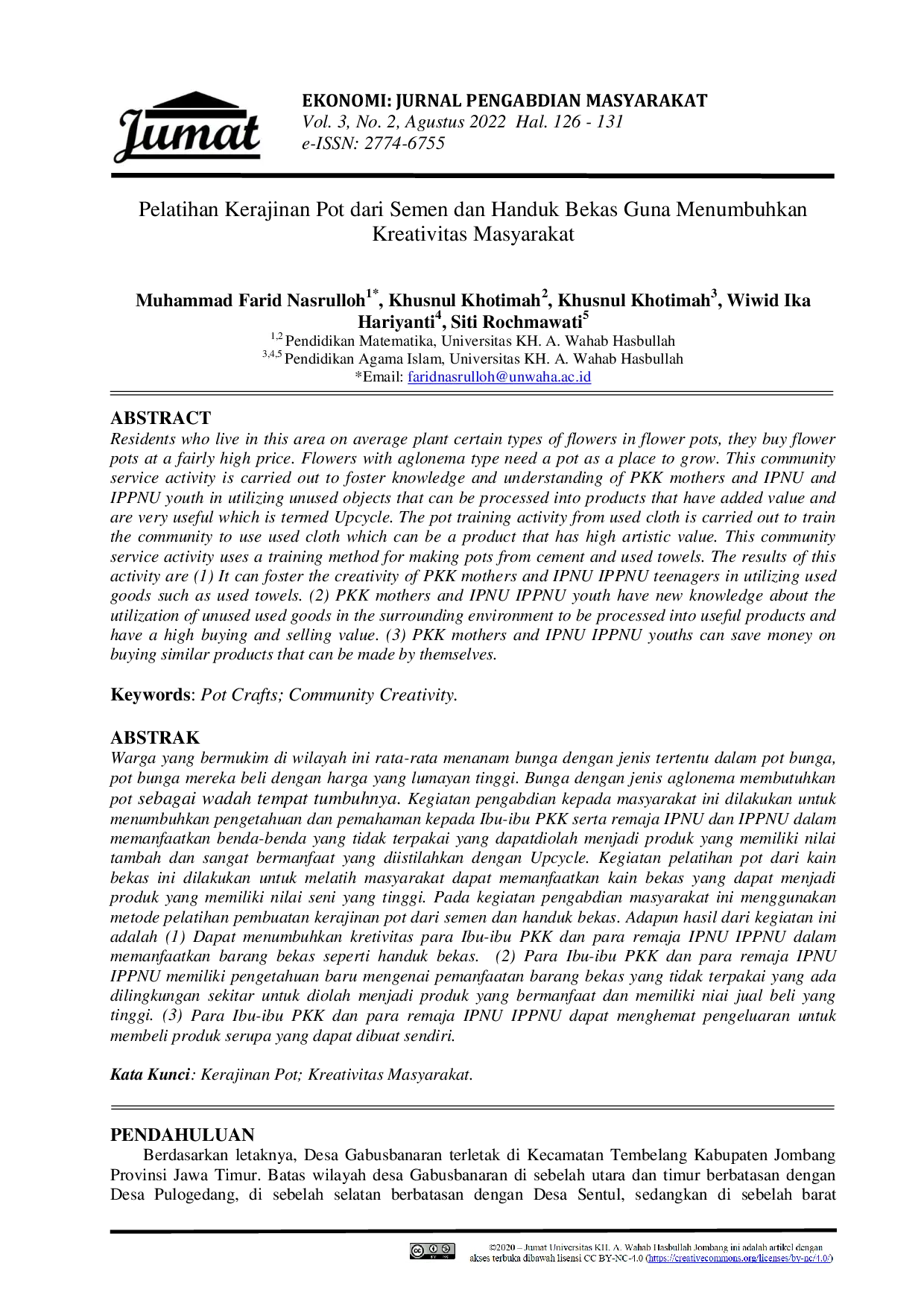 JURIS Pelatihan Kerajinan Pot dari Semen dan Handuk Bekas Guna Menumbuhkan Kreativitas Masyarakat