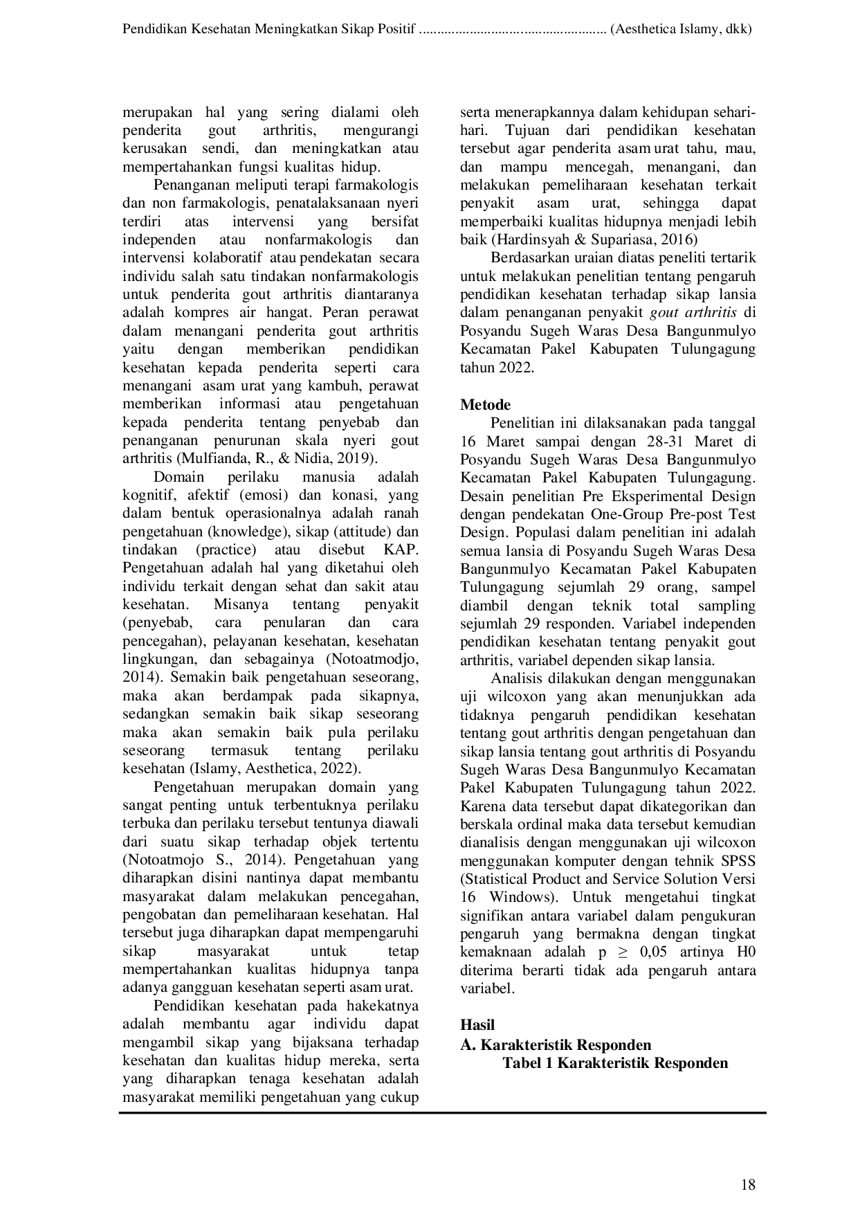 JURIS Pendidikan Kesehatan Meningkatkan Sikap Positif Lansia Terhadap Penanggulangan Gout Arthritis