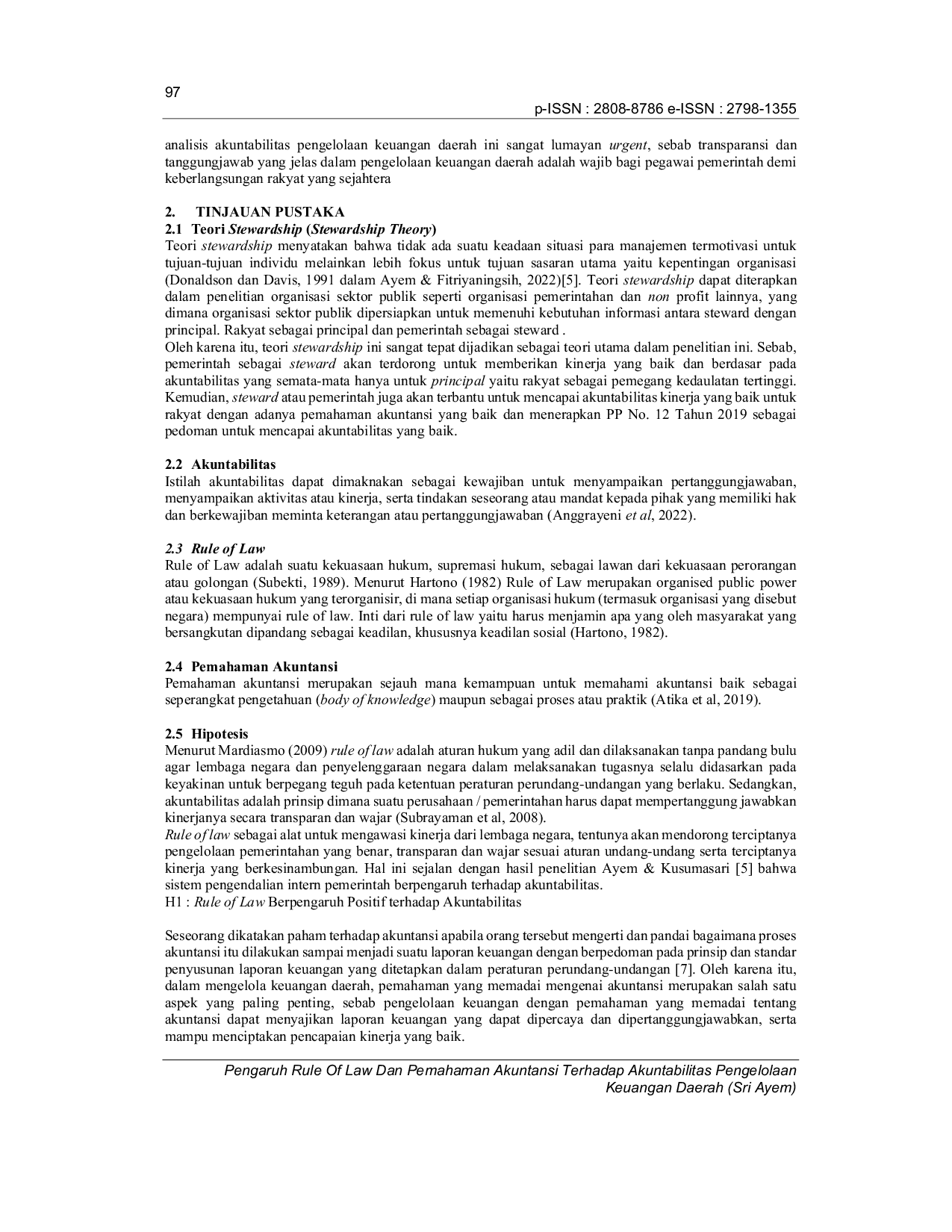 JURIS Pengaruh Rule Of Law Dan Pemahaman Akuntansi Terhadap Akuntabilitas Pengelolaan Keuangan Daerah