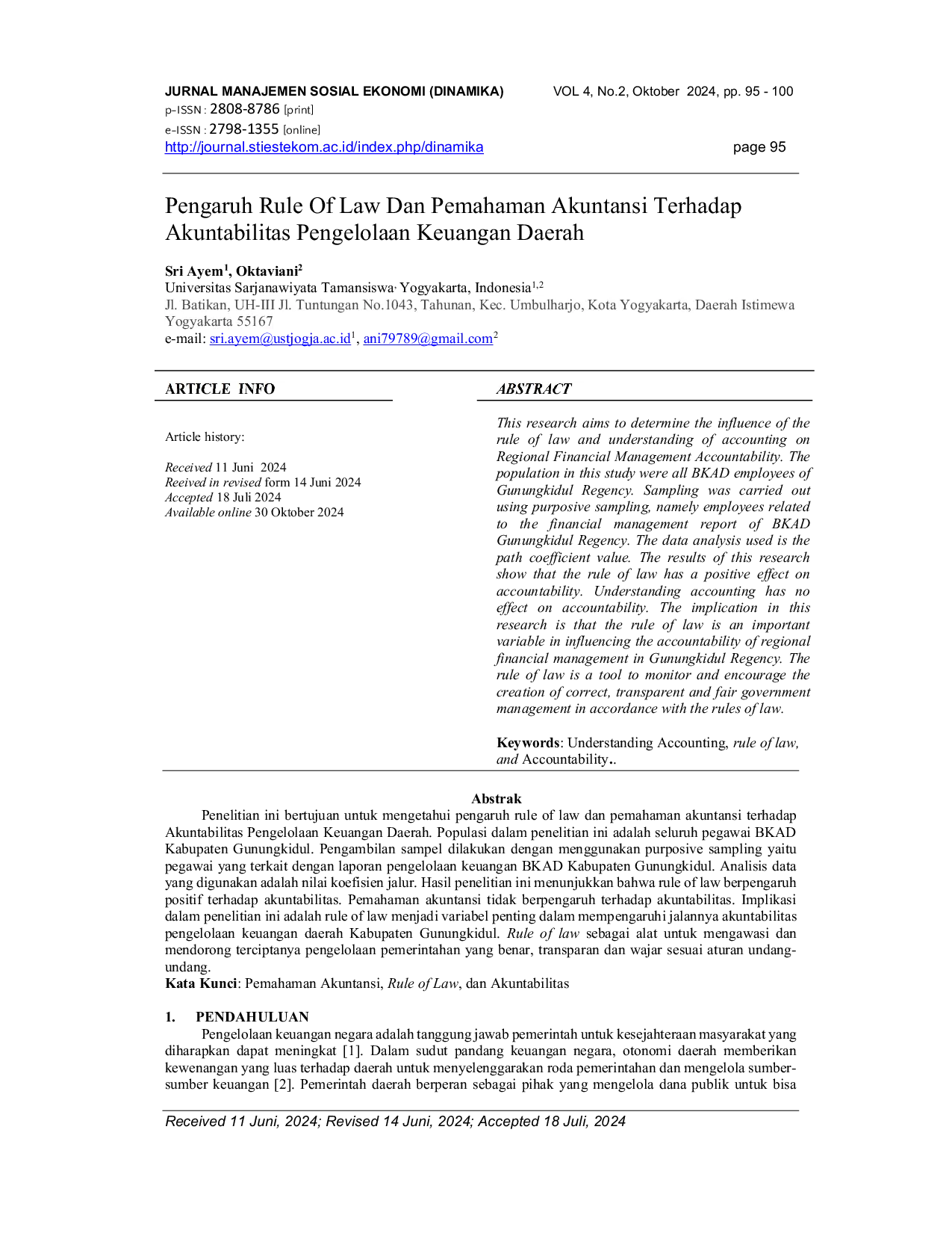 JURIS Pengaruh Rule Of Law Dan Pemahaman Akuntansi Terhadap Akuntabilitas Pengelolaan Keuangan Daerah