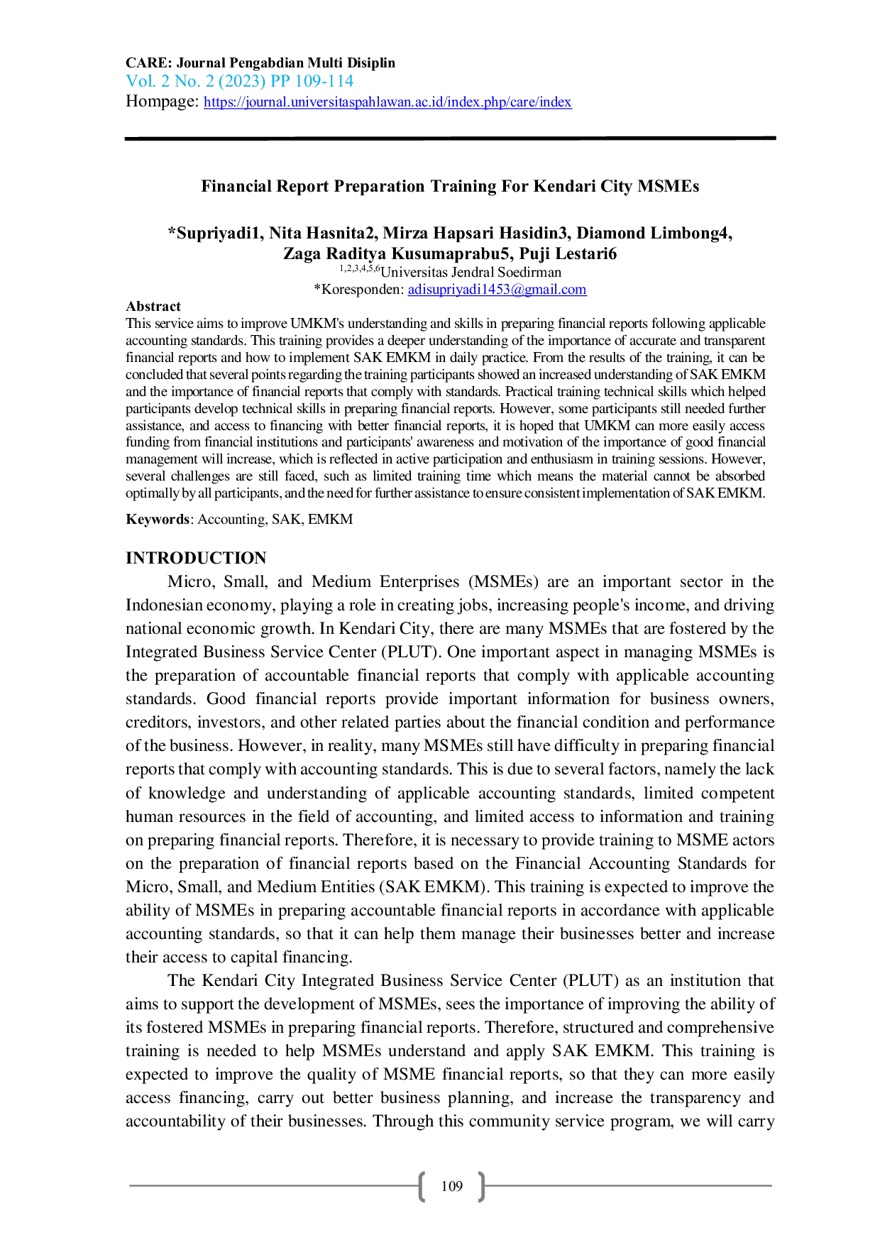 JURIS Financial Report Preparation Training For Kendari City MSMEs