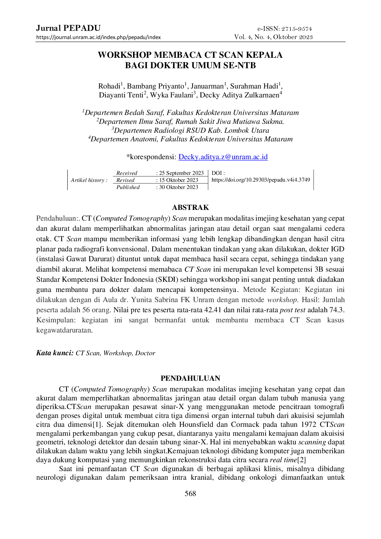 JURIS Workshop Membaca CT Scan Kepala Bagi Dokter Umum Se NTB