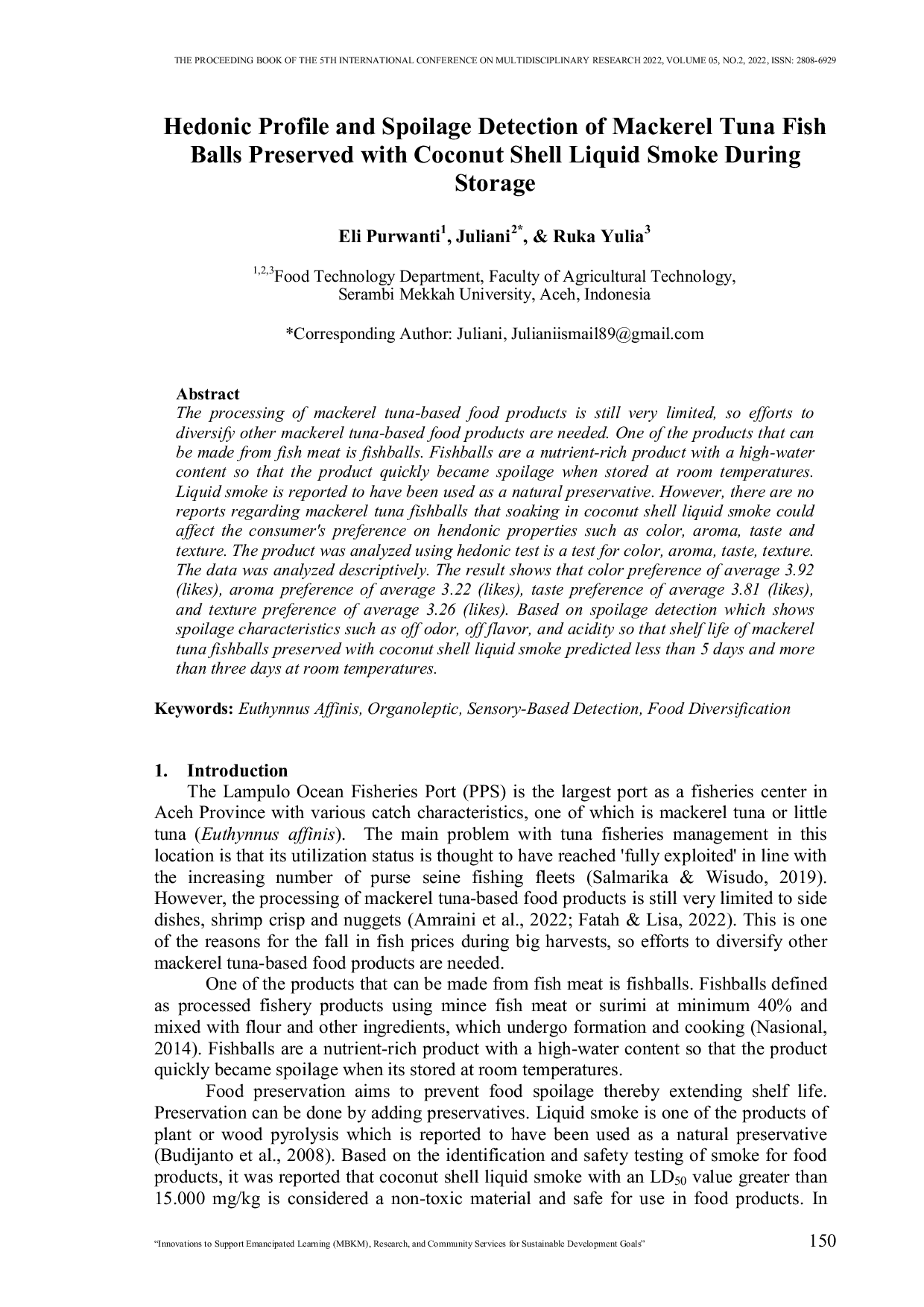 JURIS Hedonic Profile and Spoilage Detection of Mackerel Tuna Fish Balls Preserved with Coconut Shell Liquid Smoke During Storage