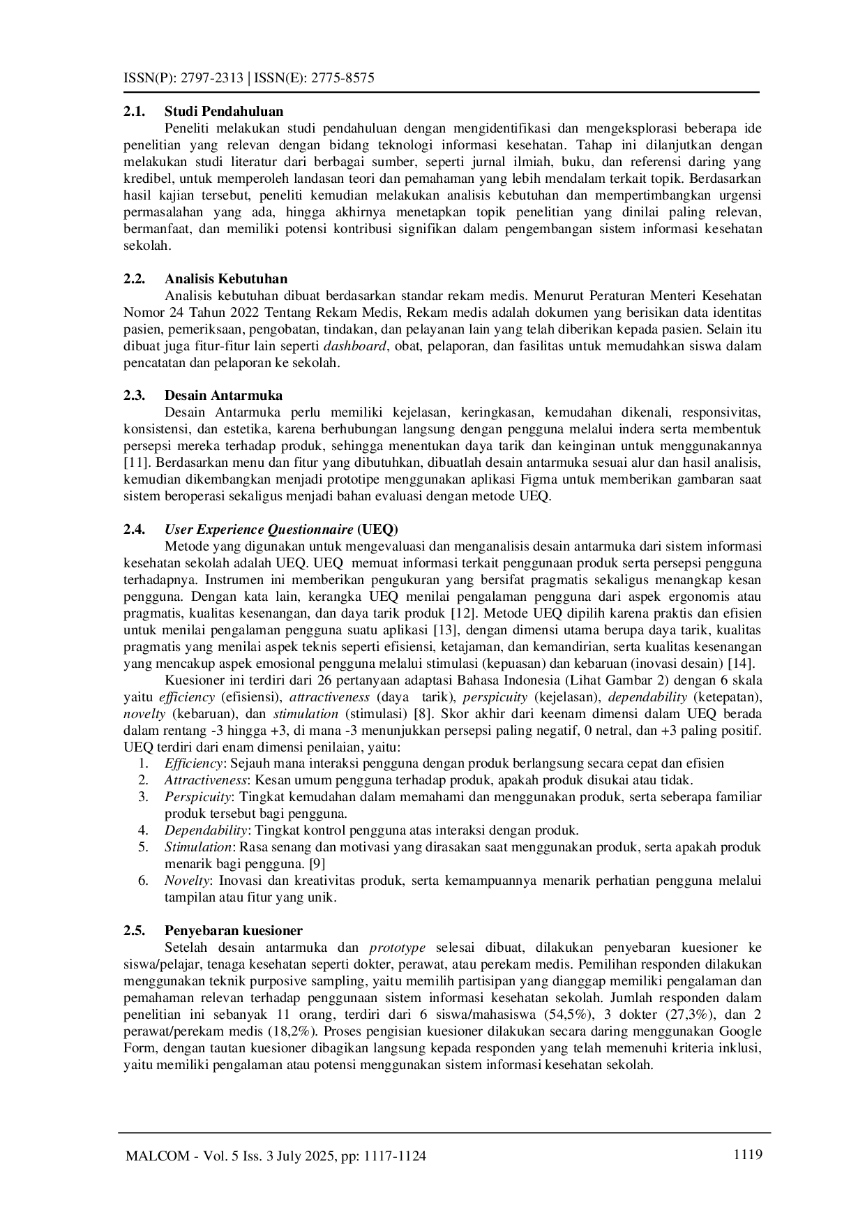 JURIS Perancangan dan Evaluasi Sistem Informasi Kesehatan Sekolah Menggunakan User Experience Questionnaire