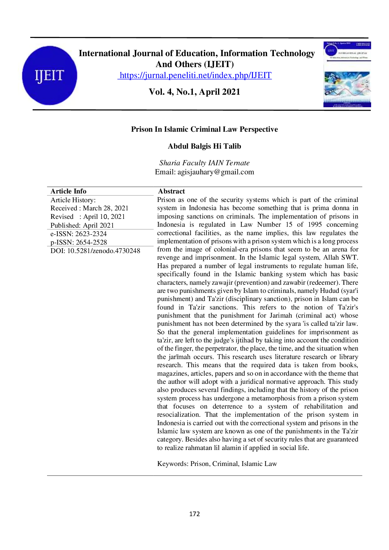 JURIS Prison in Islamic Criminal Law Perspective