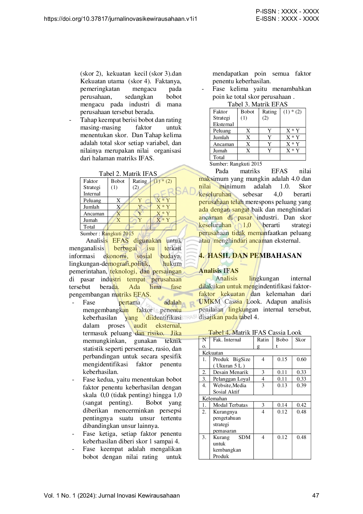 JURIS Analisis Swot Dalam Menentukan Strategi Pemasaran Studi Kasus UMKM Cassia Look