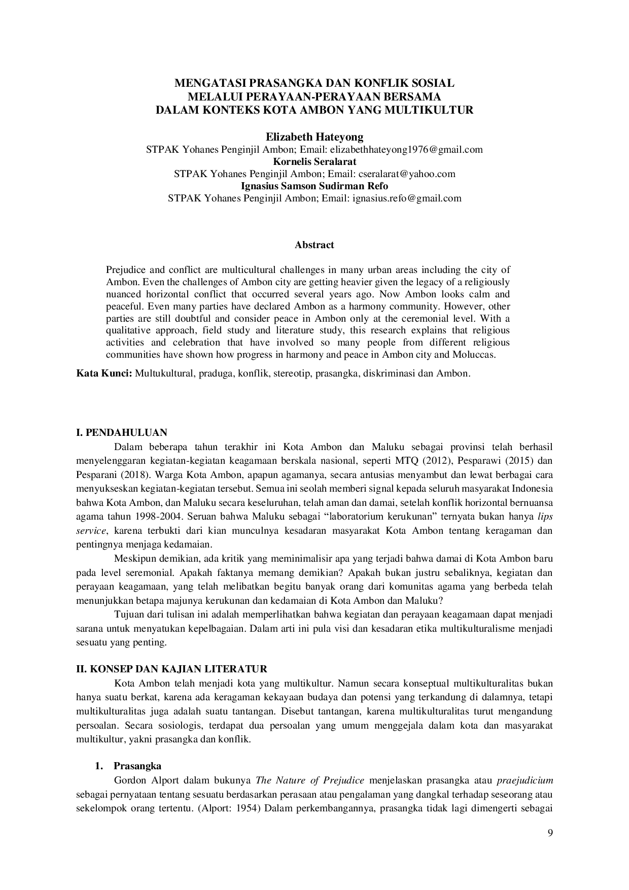 JURIS Mengatasi Prasangka Dan Konflik Sosial Melalui Perayaan Perayaan Bersama Dalam Konteks Kota Ambon Yang Multikultur