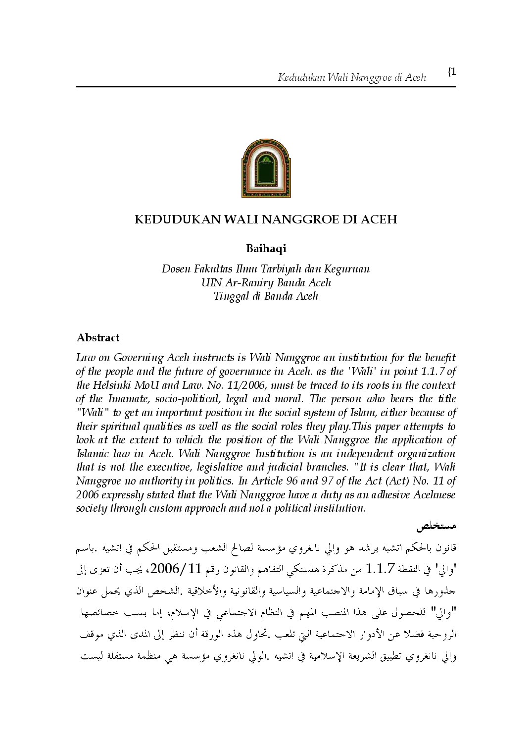 juris Kedudukan Wali Nanggroe di Aceh