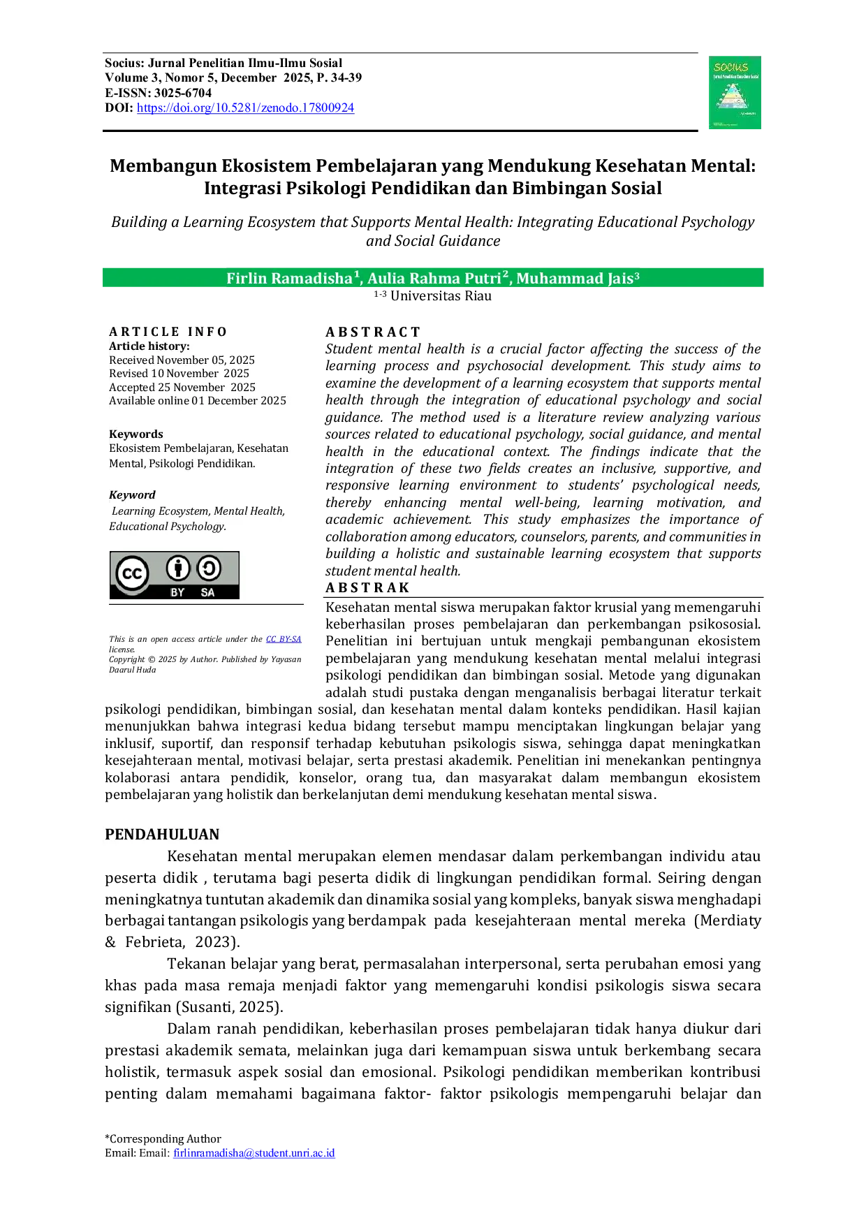 JURIS Membangun Ekosistem Pembelajaran yang Mendukung Kesehatan Mental Integrasi Psikologi Pendidikan dan Bimbingan Sosial