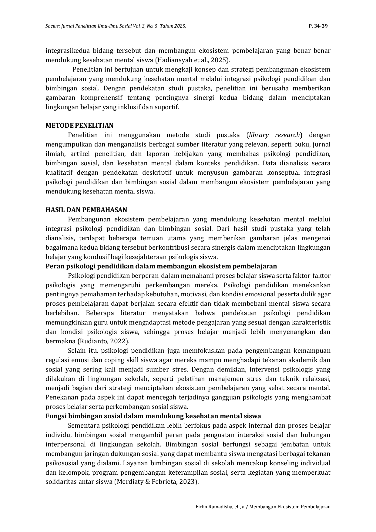 JURIS Membangun Ekosistem Pembelajaran yang Mendukung Kesehatan Mental Integrasi Psikologi Pendidikan dan Bimbingan Sosial