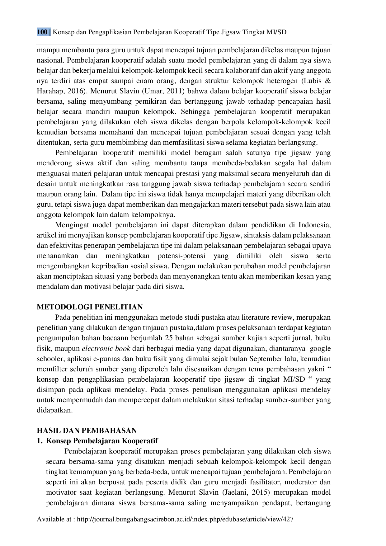 JURIS Konsep dan Pengaplikasian Pembelajaran Kooperatif Tipe Jigsaw Tingkat MI SD
