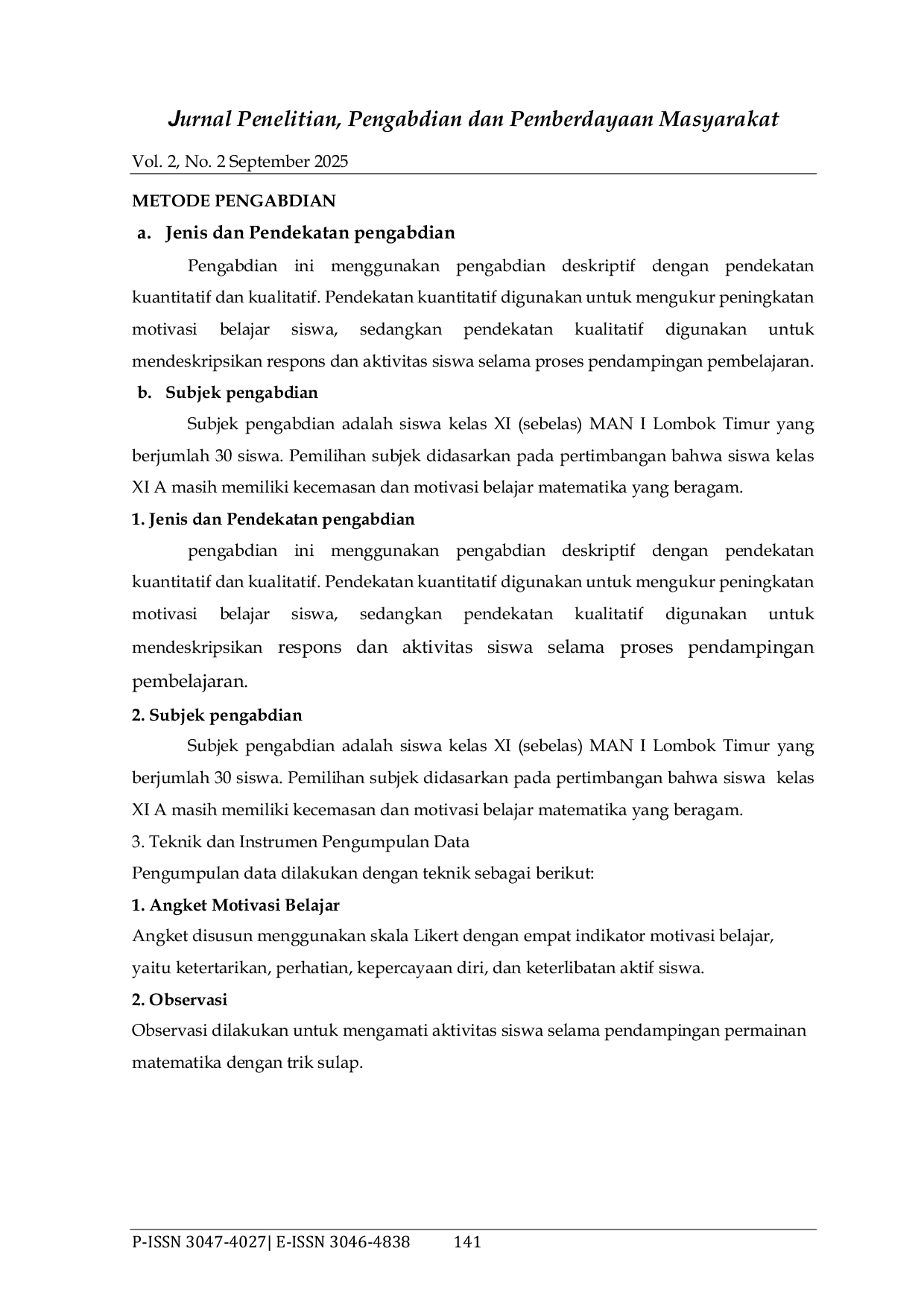 JURIS Pendampingan Dalam Permainan Matematika Trik Sulap Ala Joe Sandy Dalam Meningkatkan Motivasi Belajar Siswa