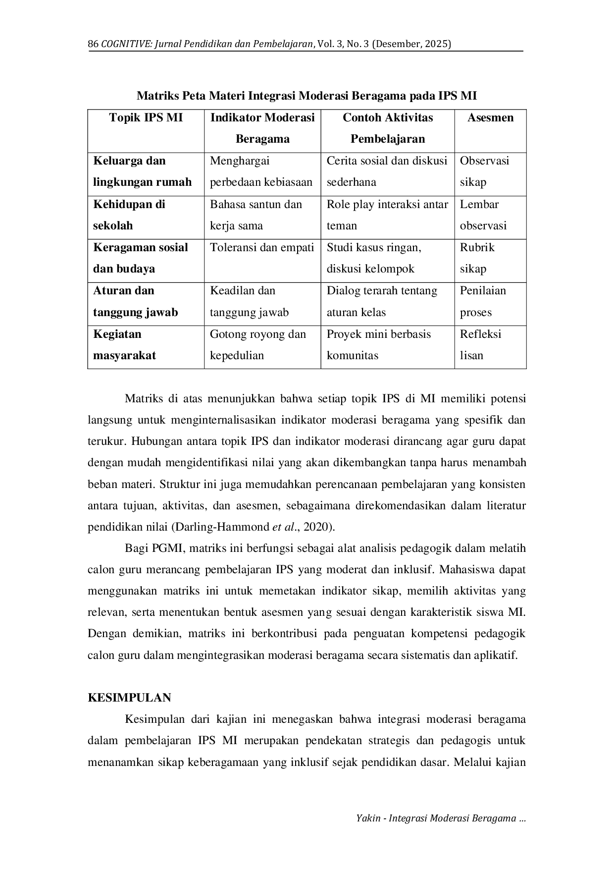 JURIS Integrasi Moderasi Beragama dalam Pembelajaran IPS MI Kajian Emperis dan Peta Materi untuk PGMI