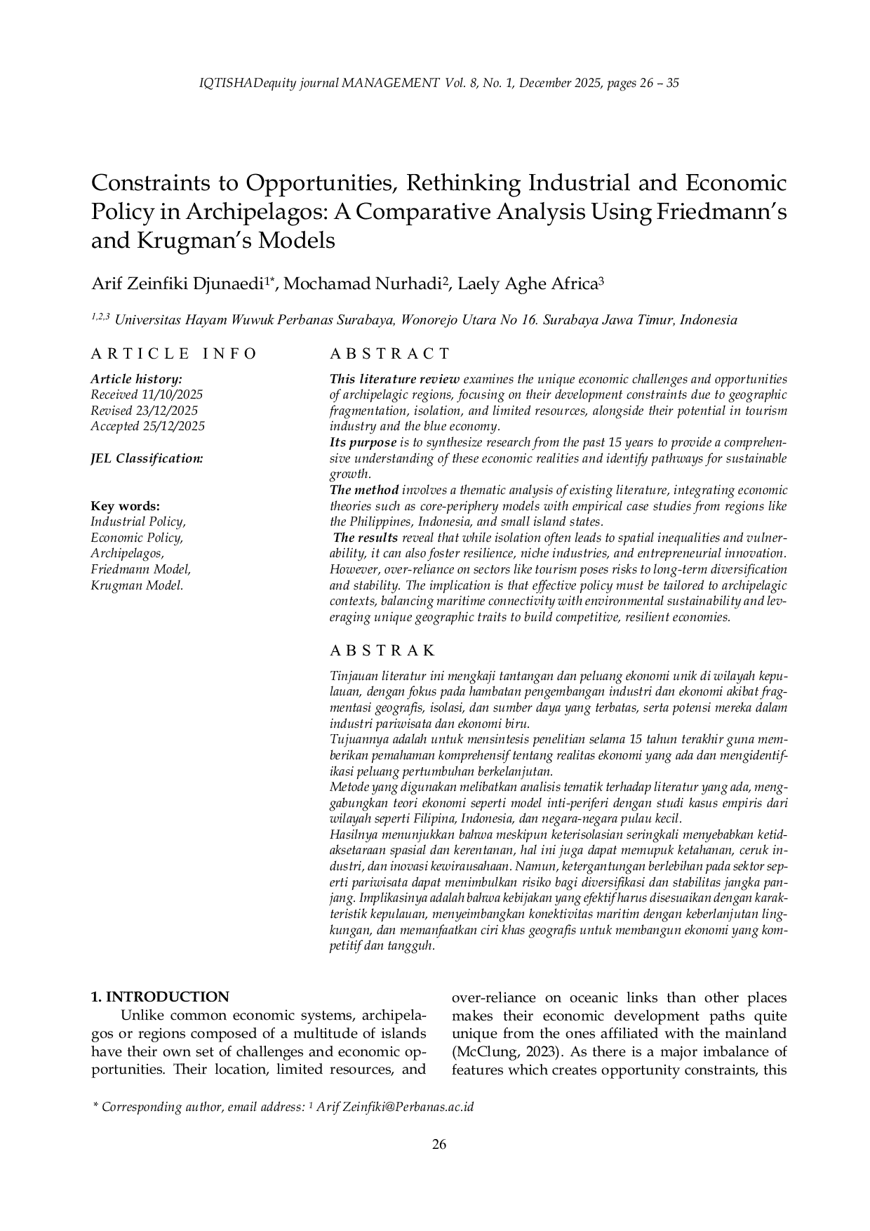 JURIS Constraints To Opportunities Rethinking Industrial And Economic Policy In Archipelagos A Comparative Analysis Using Friedmann s And Krugman s Models
