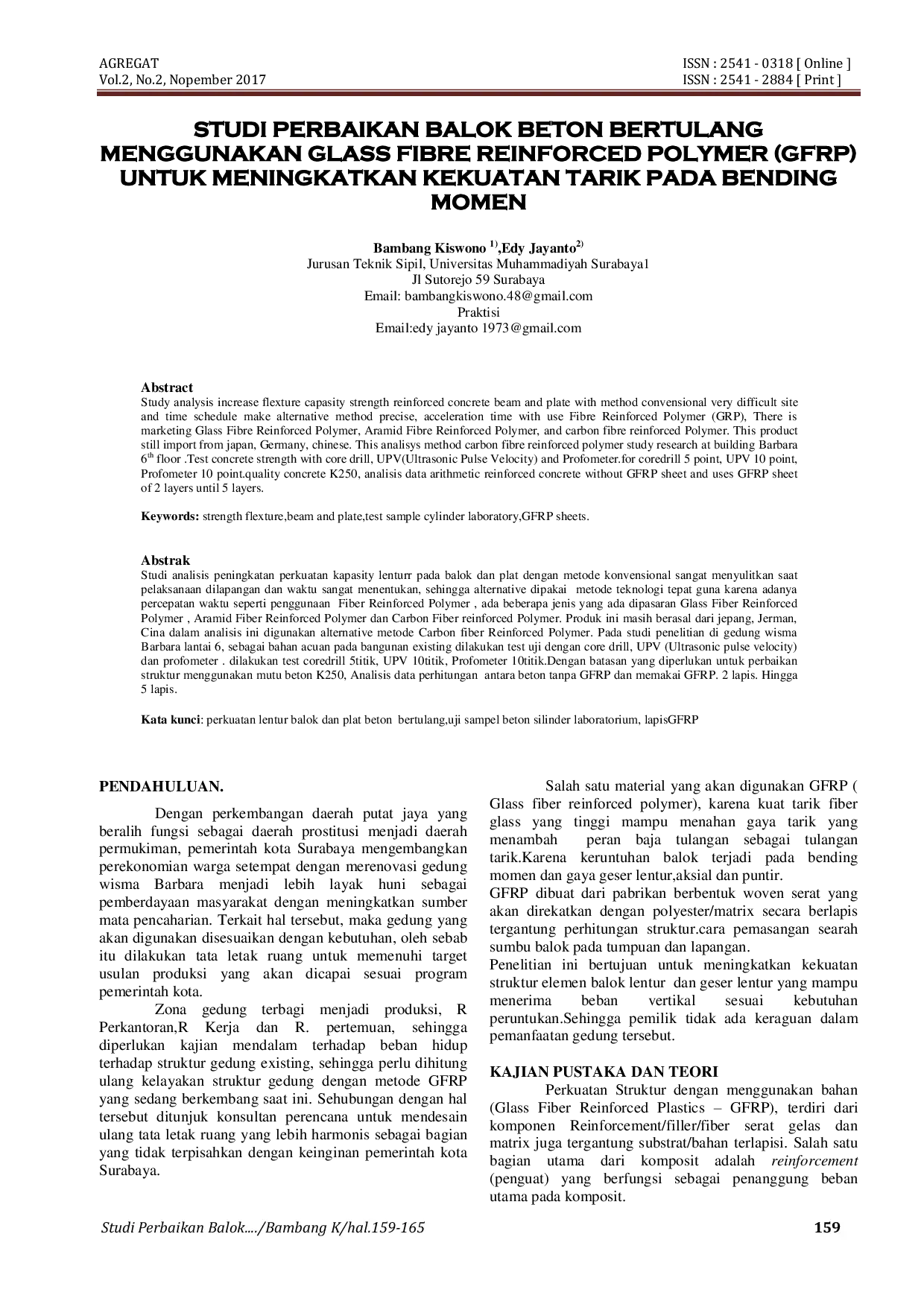 JURIS Studi Perbaikan Balok Beton Bertulang Menggunakan Glass Fibre Reinforced Polymer Gfrp Untuk Meningkatkan Kekuatan Tarik Pada Bending Momen