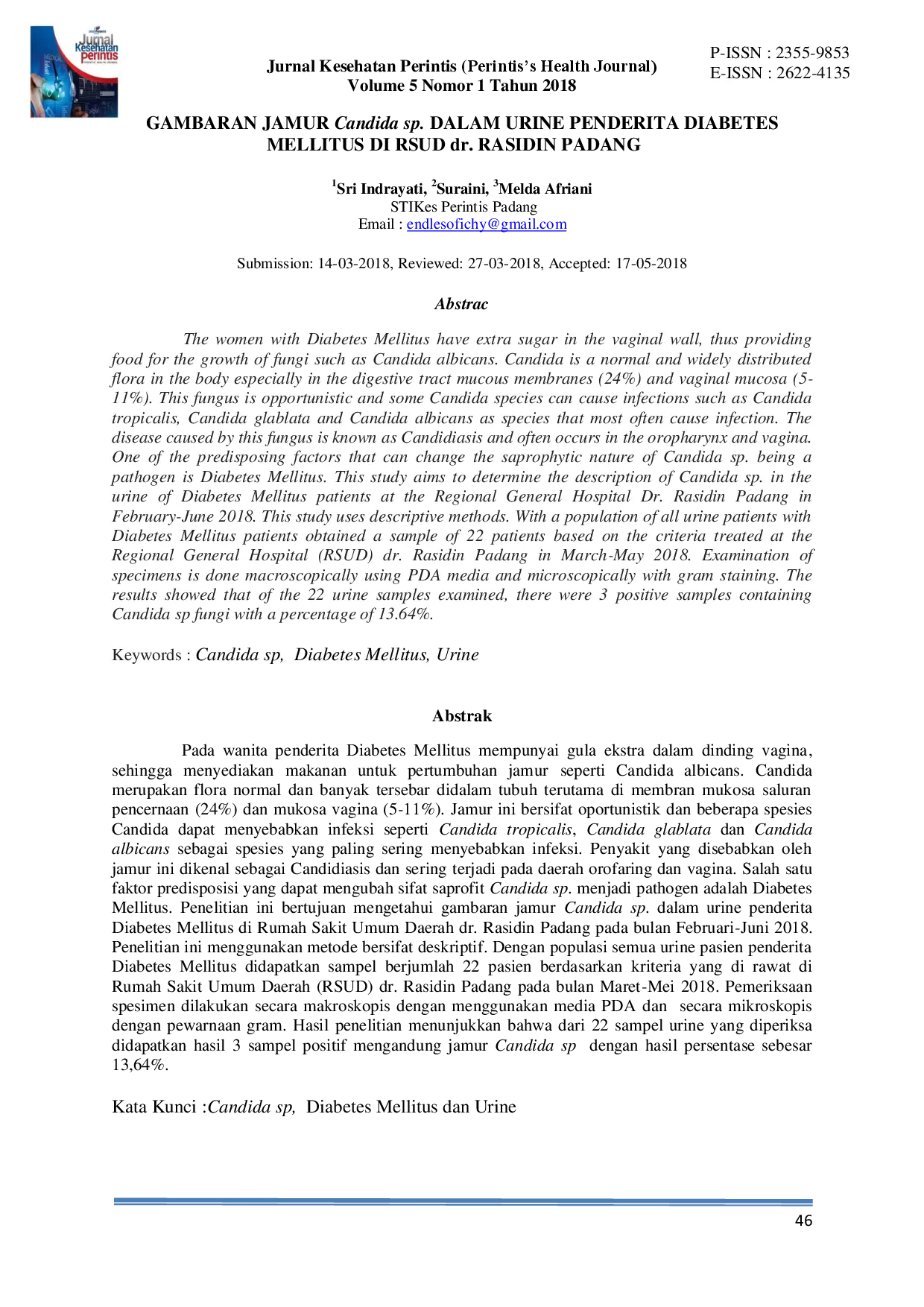 juris GAMBARAN JAMUR Candida sp DALAM URINE PENDERITA DIABETES MELLITUS DI RSUD dr RASIDIN PADANG