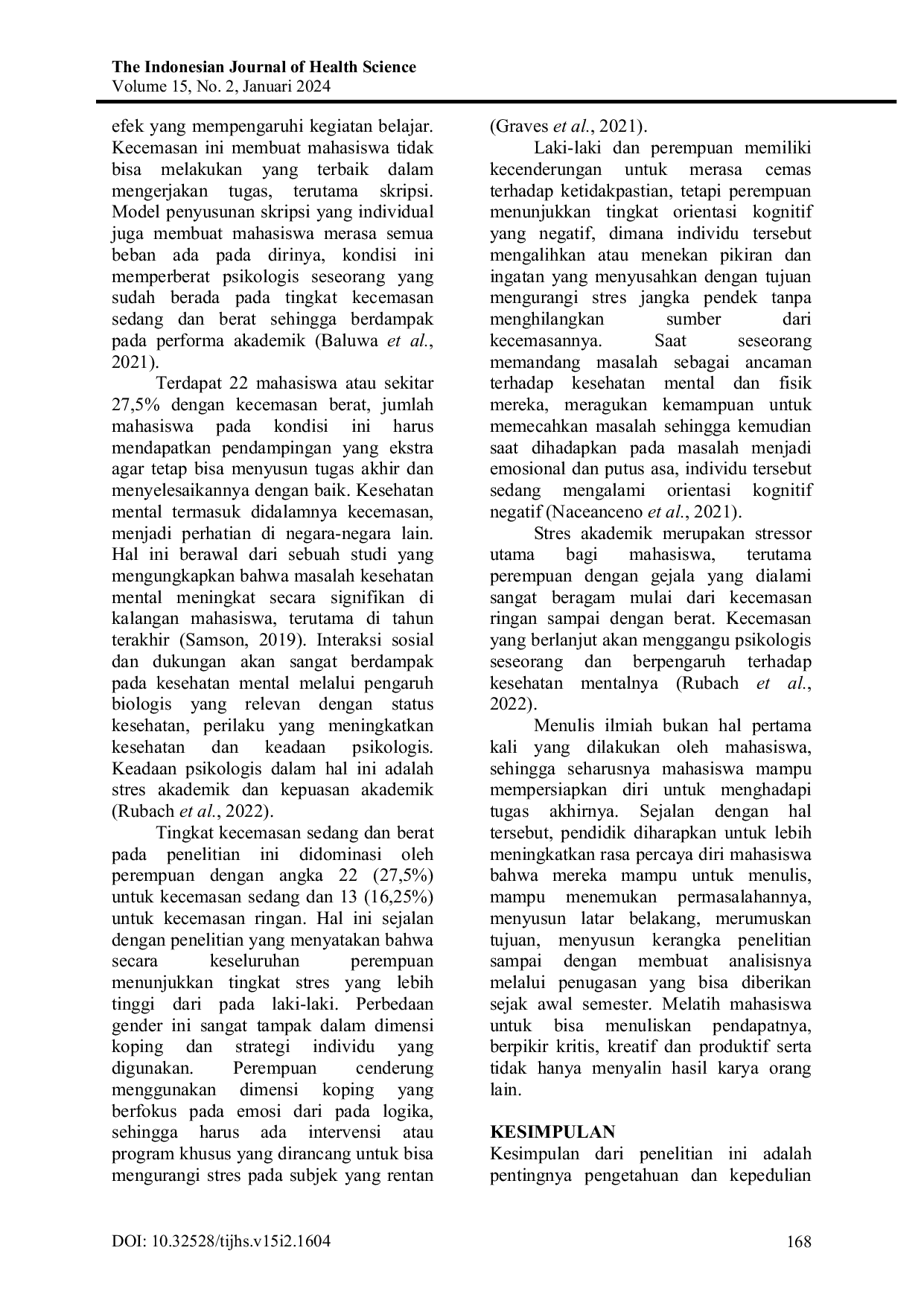 JURIS Tingkat Kecemasan Mahasiswa Keperawatan dalam Menyelesaikan Tugas Akhir di Universitas Muhammadiyah Jember