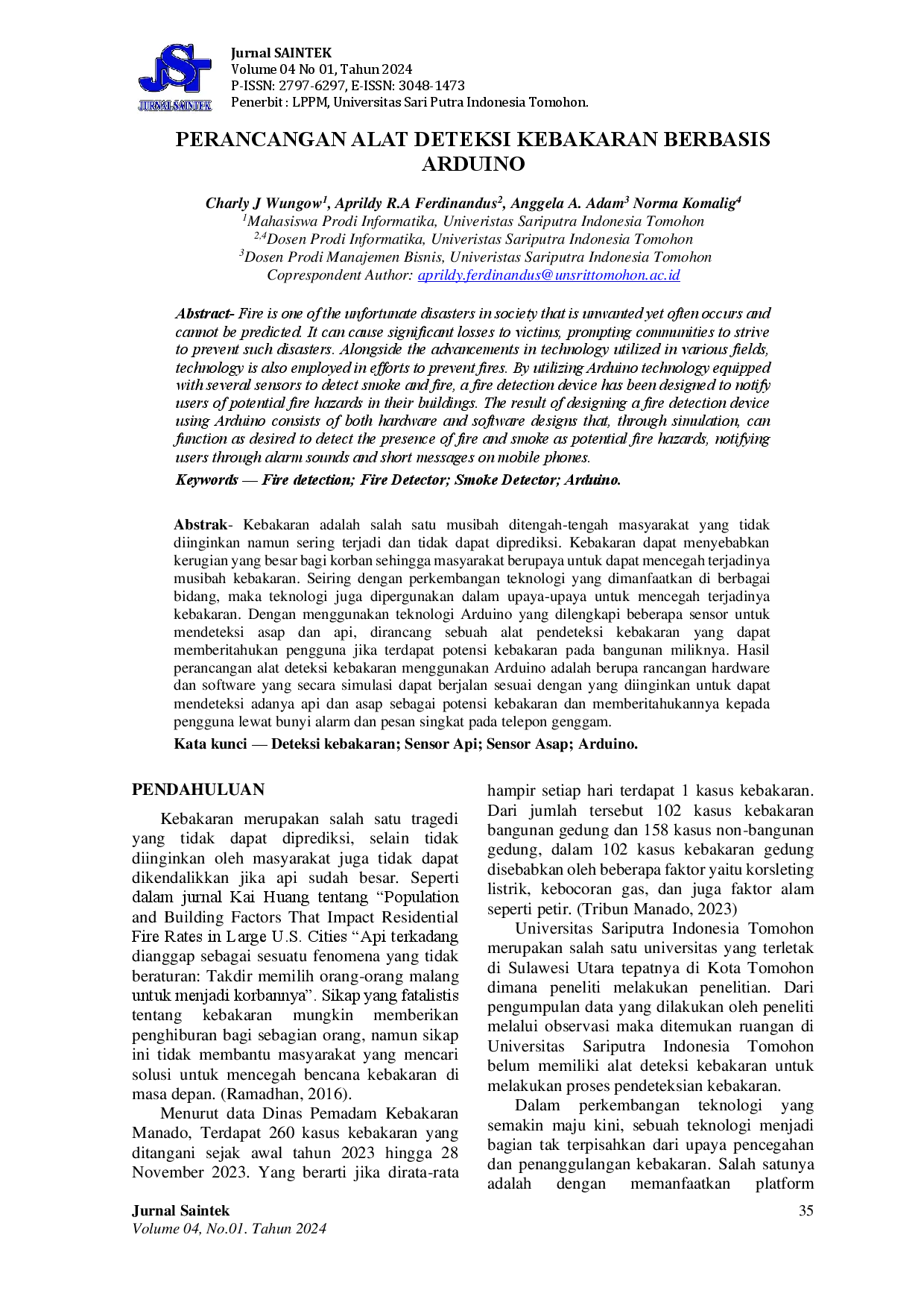 JURIS Perancangan Alat Deteksi Kebakaran Berbasis Arduino