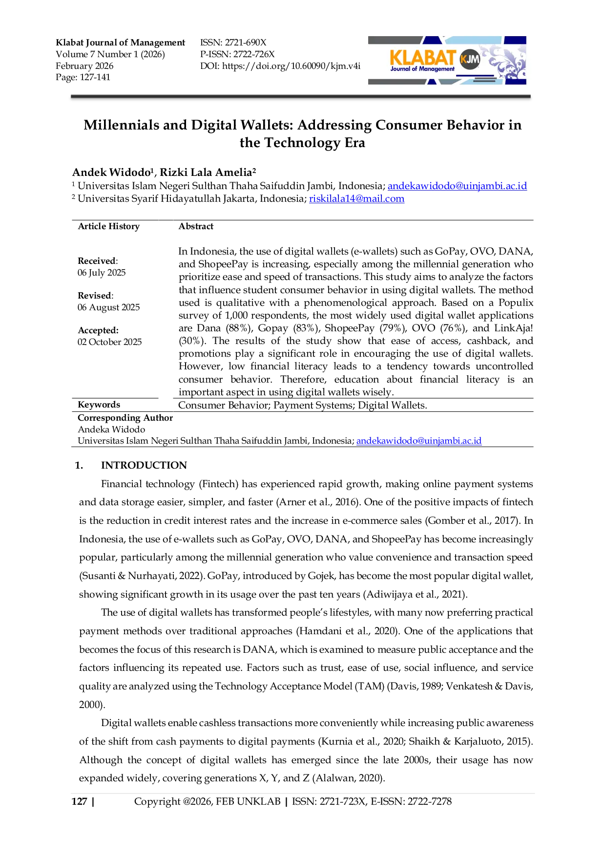 JURIS Millennials and Digital Wallets Addressing Consumer Behavior in the Technology Era