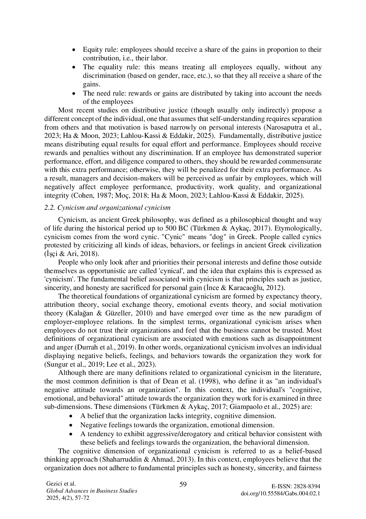 JURIS The mediating role of organizational cynicism in the effect of distributional justice on intention to leave the job