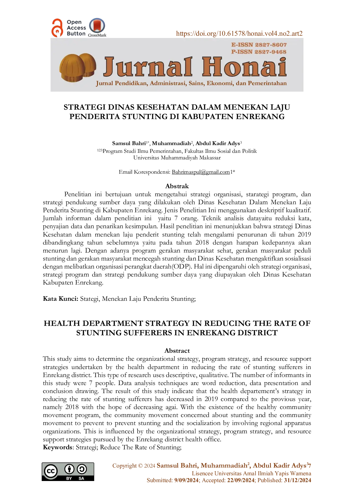 JURIS Strategi Dinas Kesehatan Dalam Menekan Laju Penderita Stunting Di Kabupaten Enrekang