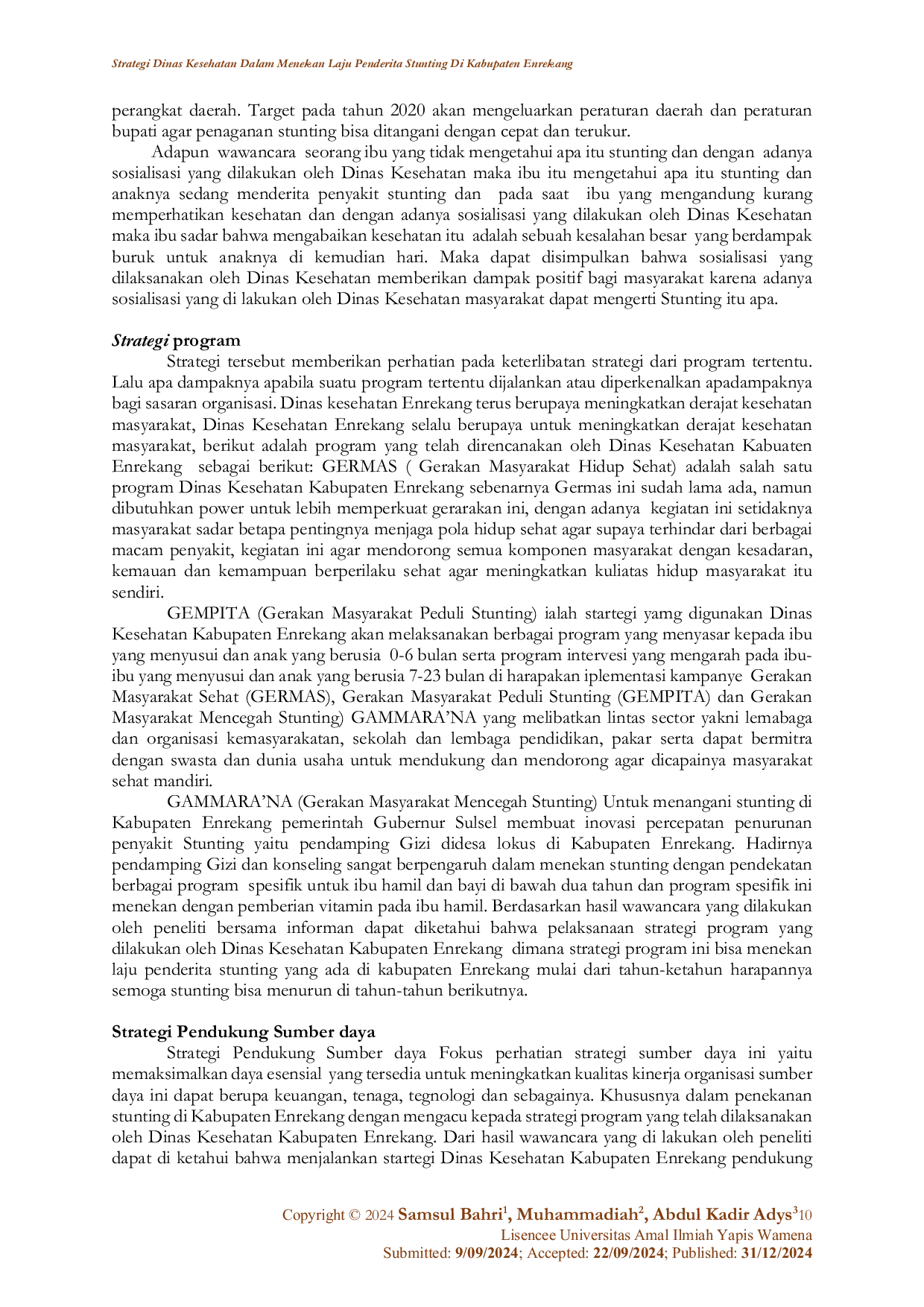 JURIS Strategi Dinas Kesehatan Dalam Menekan Laju Penderita Stunting Di Kabupaten Enrekang